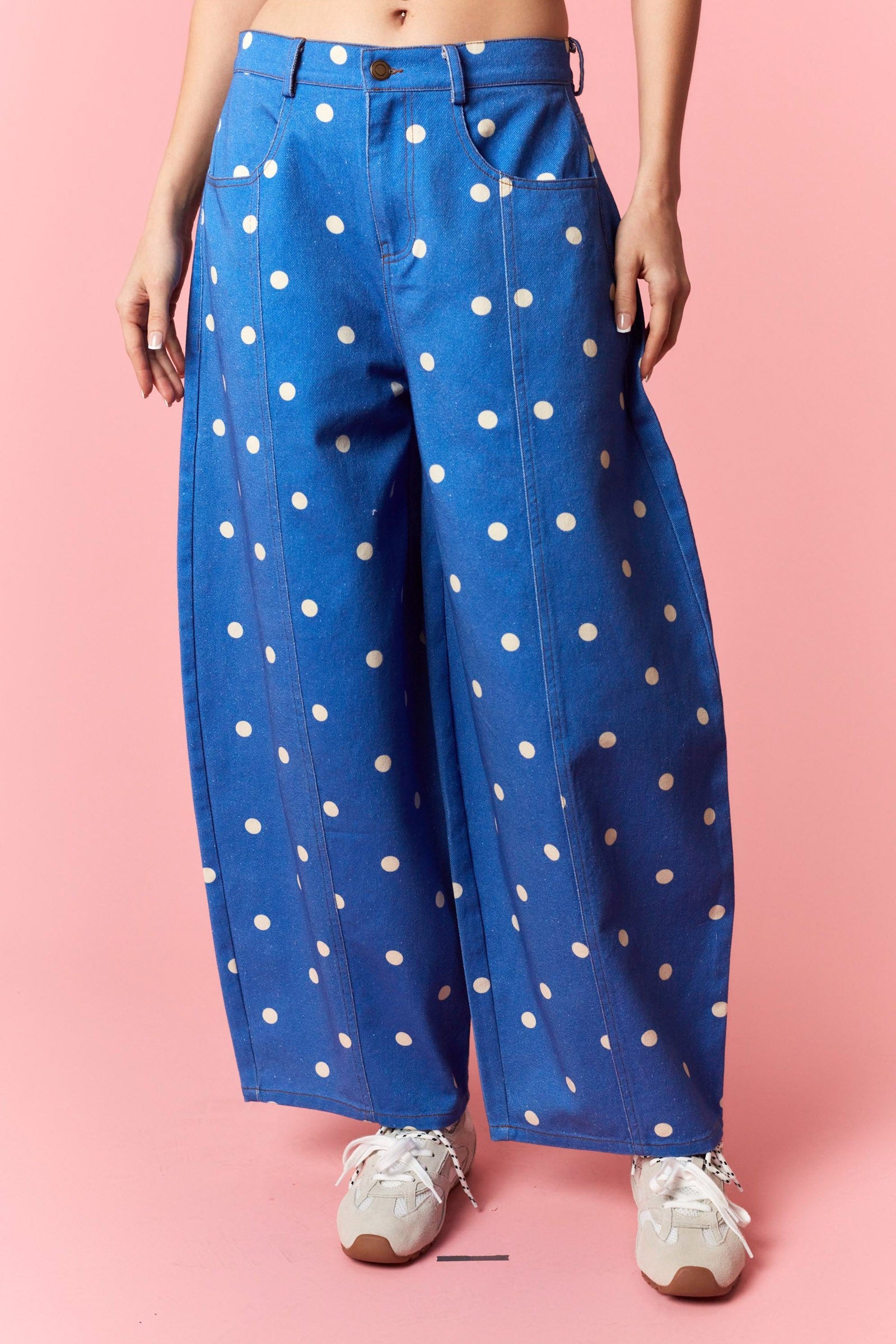 Landry Royal Blue Polka Dot Barrel Jean - Be You Boutique