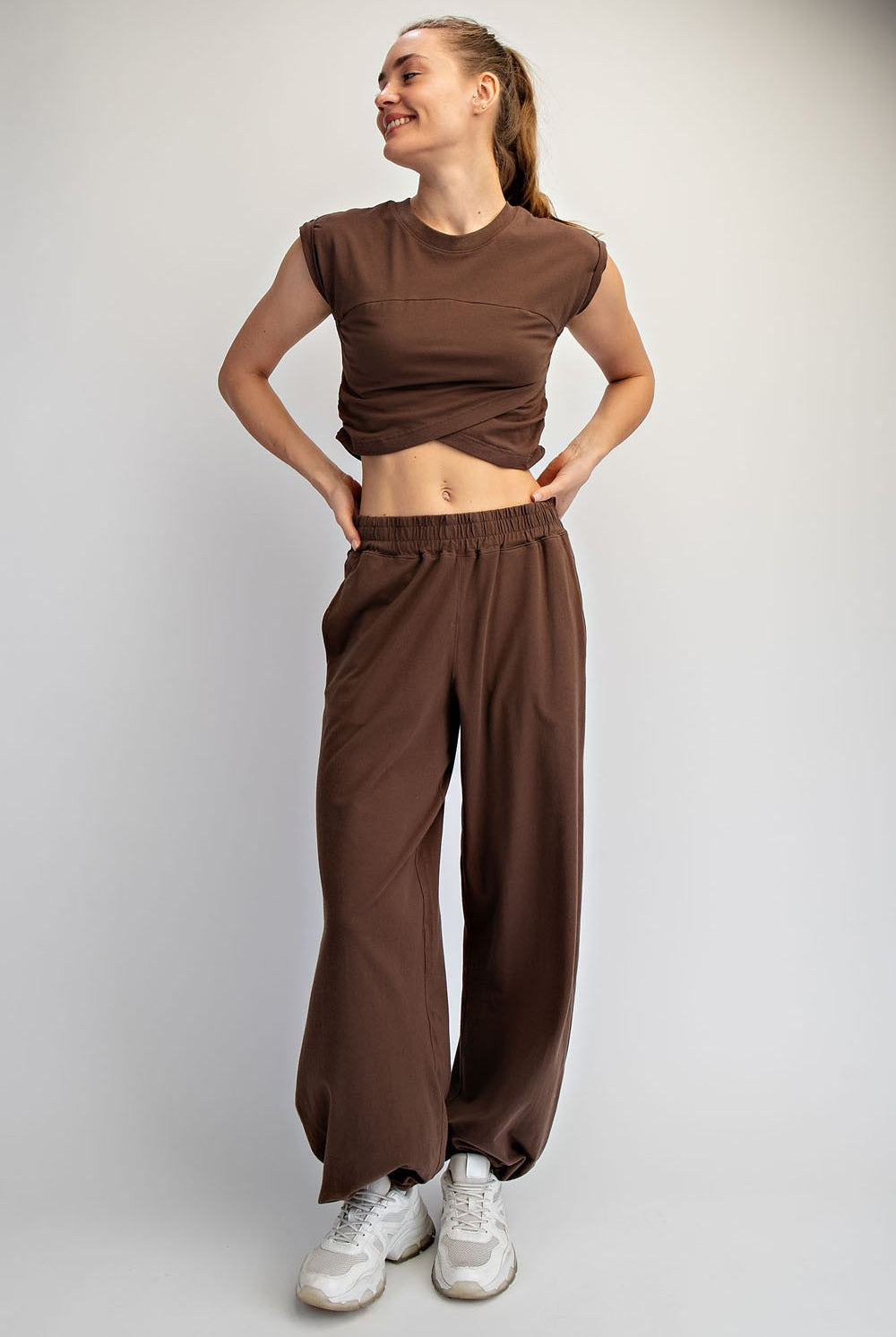 RAE MODE Walker Mocha Lycra crossover set with 156 pants, showcasing stylish mocha-colored Lycra fabric and crossover design.