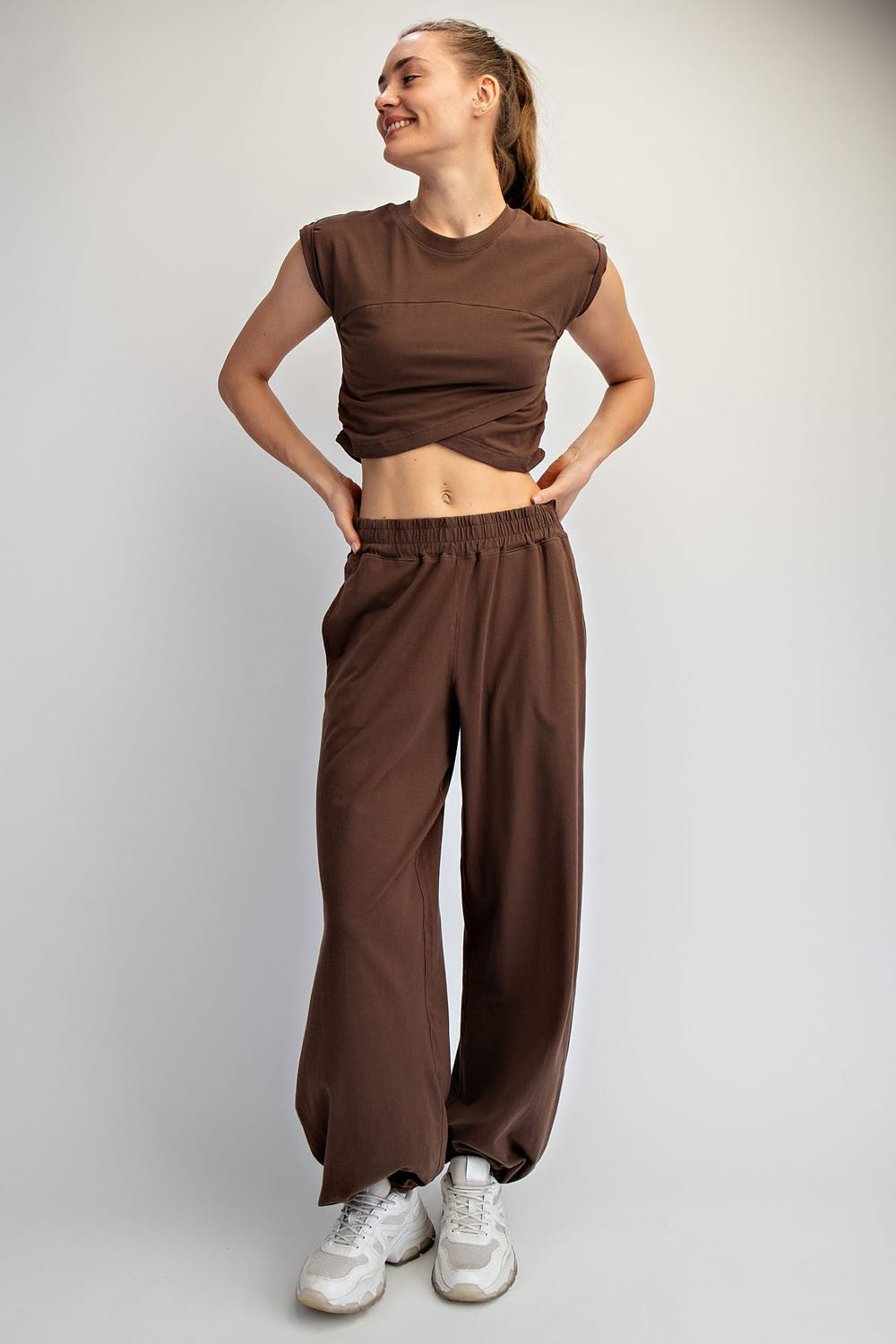 RAE MODE Walker Mocha Lycra crossover set with 156 pants, showcasing stylish mocha-colored Lycra fabric and crossover design.