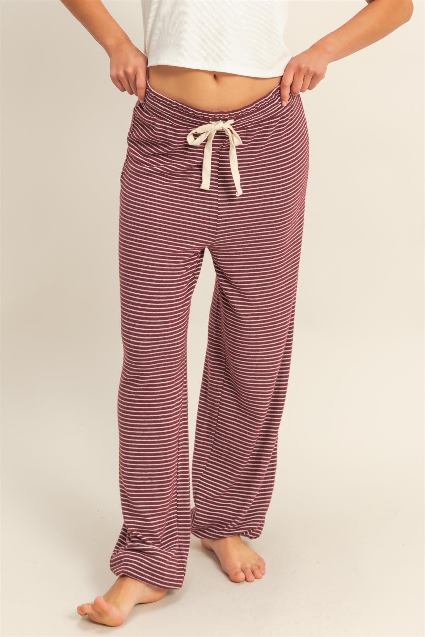 Lucy Striped Drawstring Lounge Pant - Be You Boutique