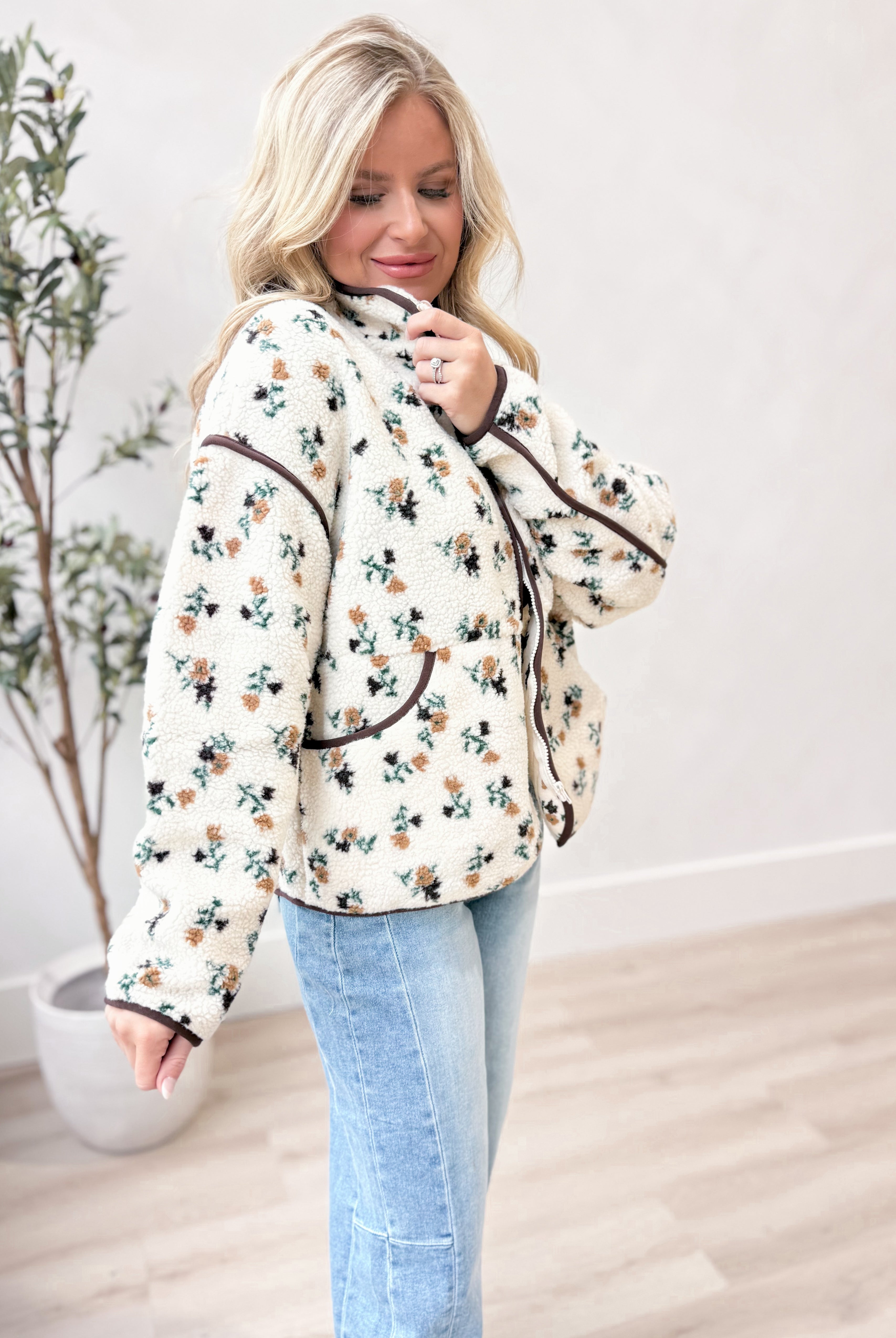 Jenna Teddy Bear Sherpa Zip Up - Be You Boutique