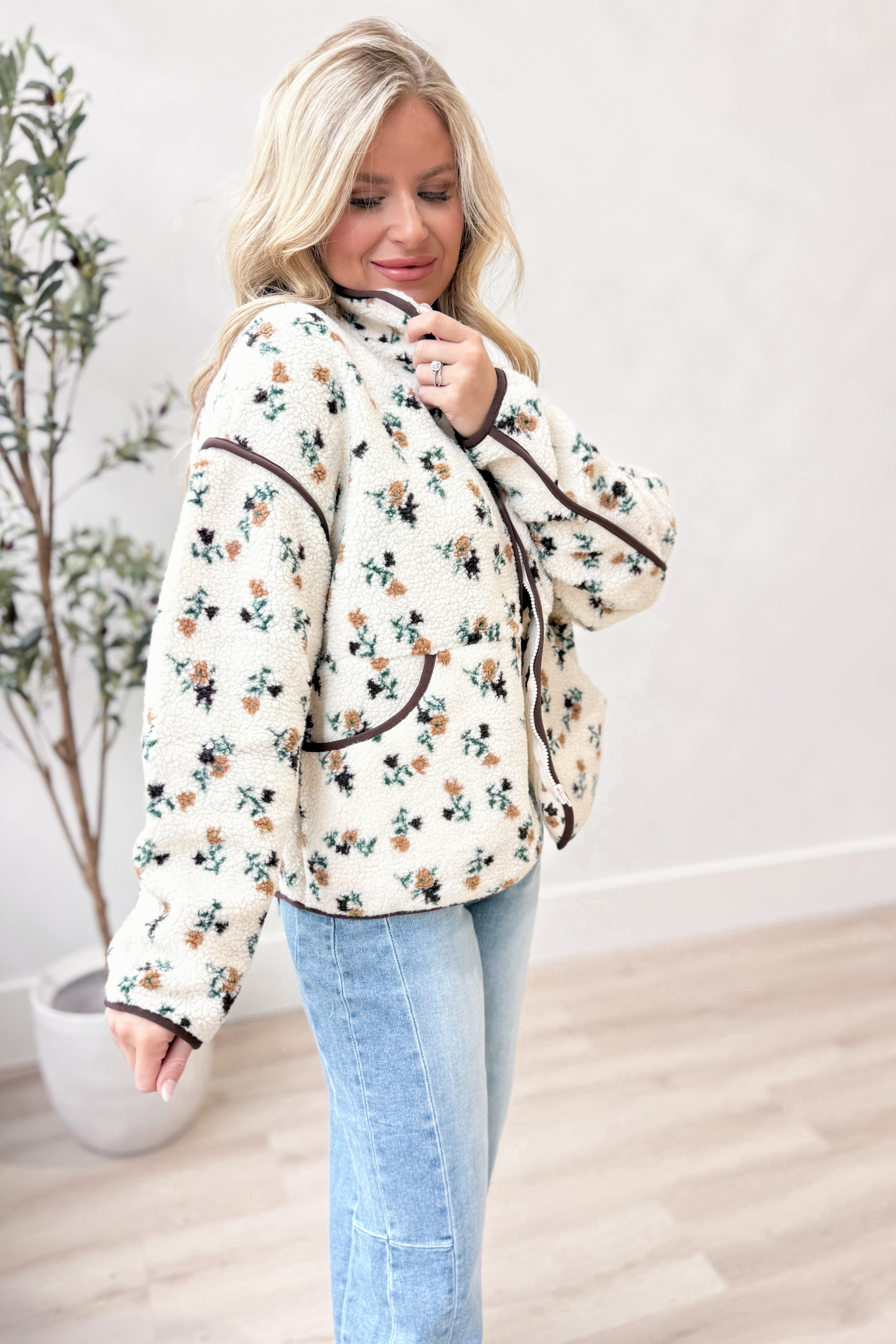 Jenna Teddy Bear Sherpa Zip Up - Be You Boutique