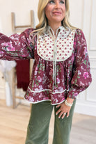 Rhonda Botanical Printed Blouse Top - Be You Boutique