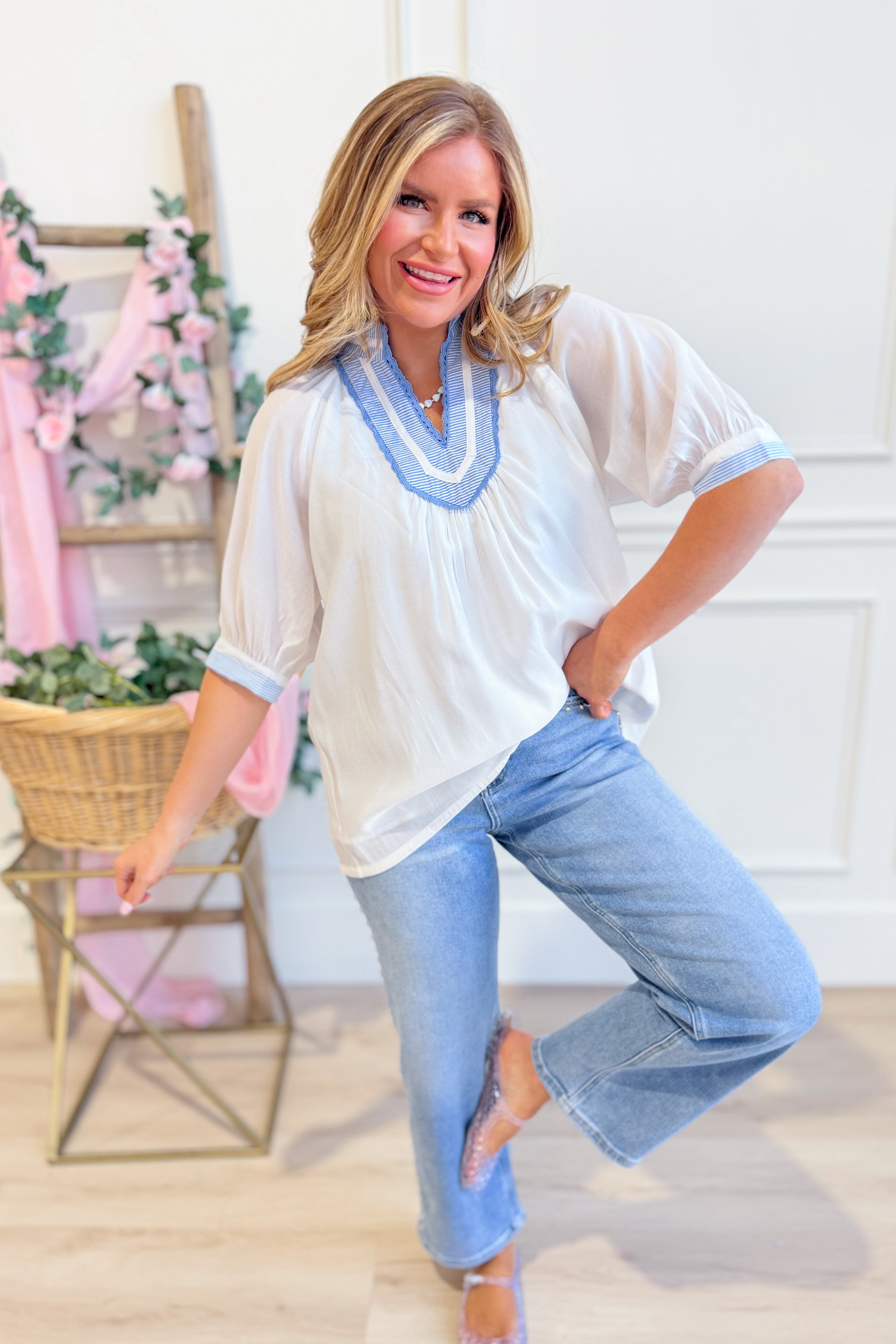 Lynette Solid Trim Detailed Top - Be You Boutique