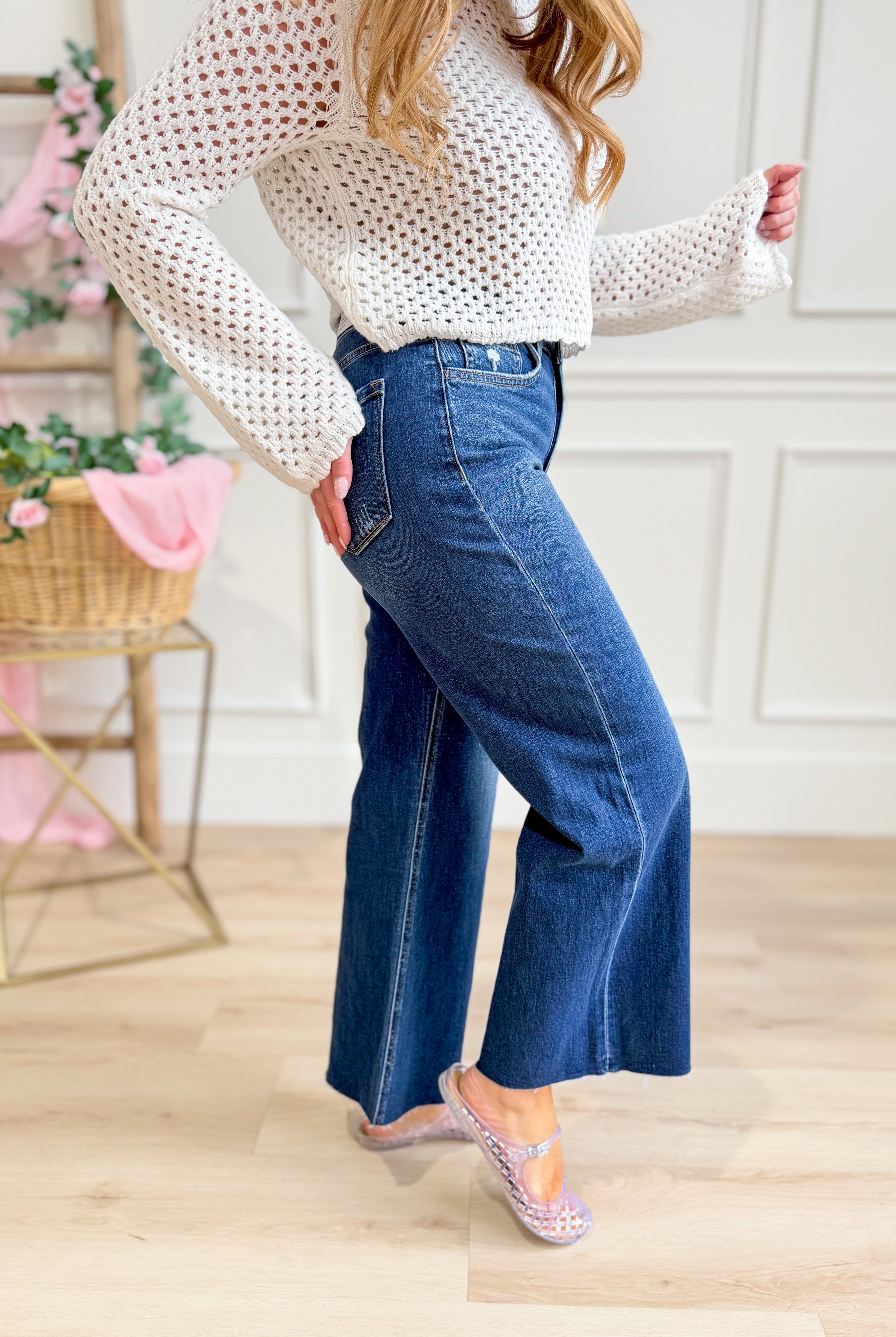 Vervet Idyllic super high-rise wide-leg jeans from the 146 Core Jeans collection, showing the denim fabric and wide leg silhouette.