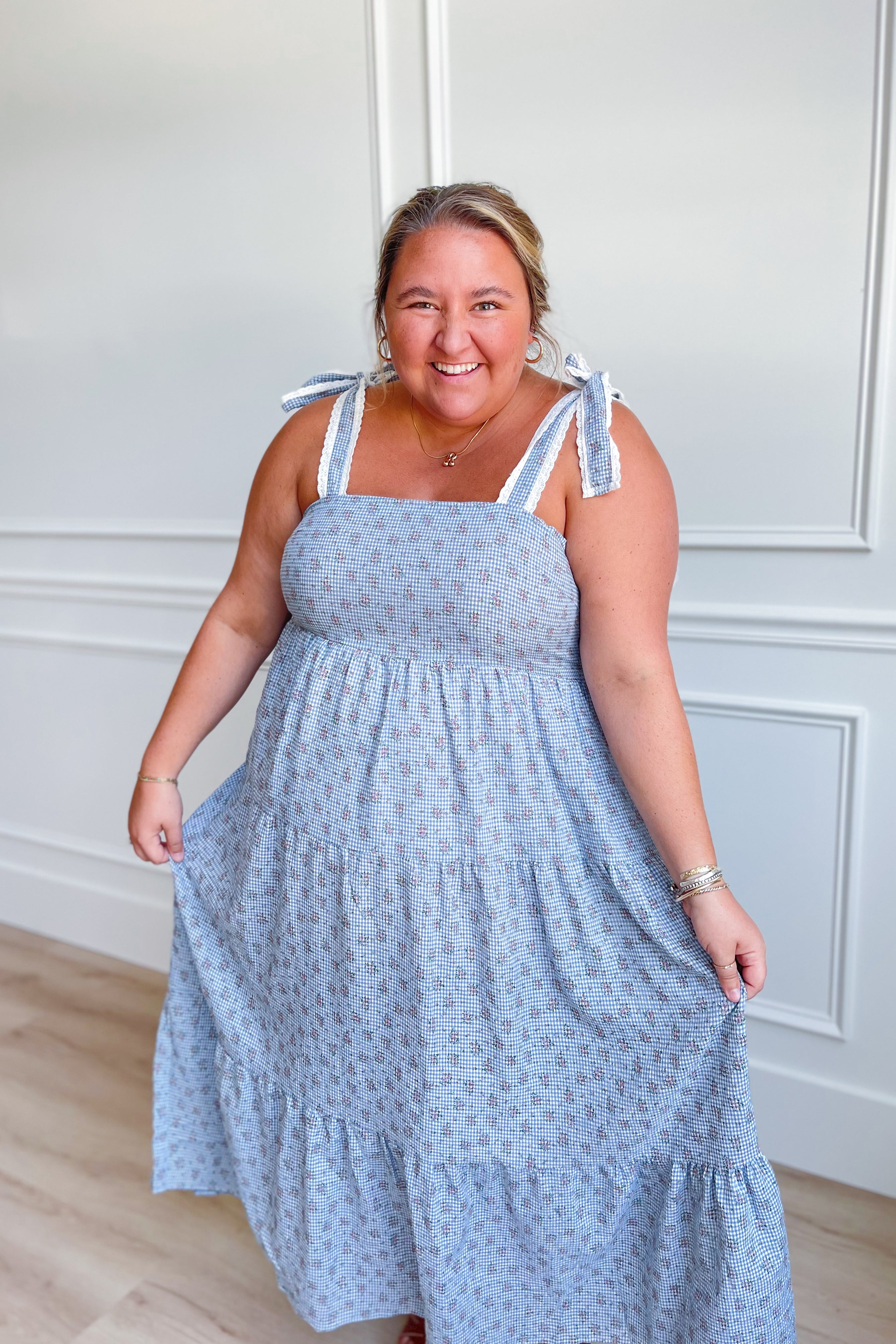 Betsy Floral Gingham Tie Strap Dress - Be You Boutique