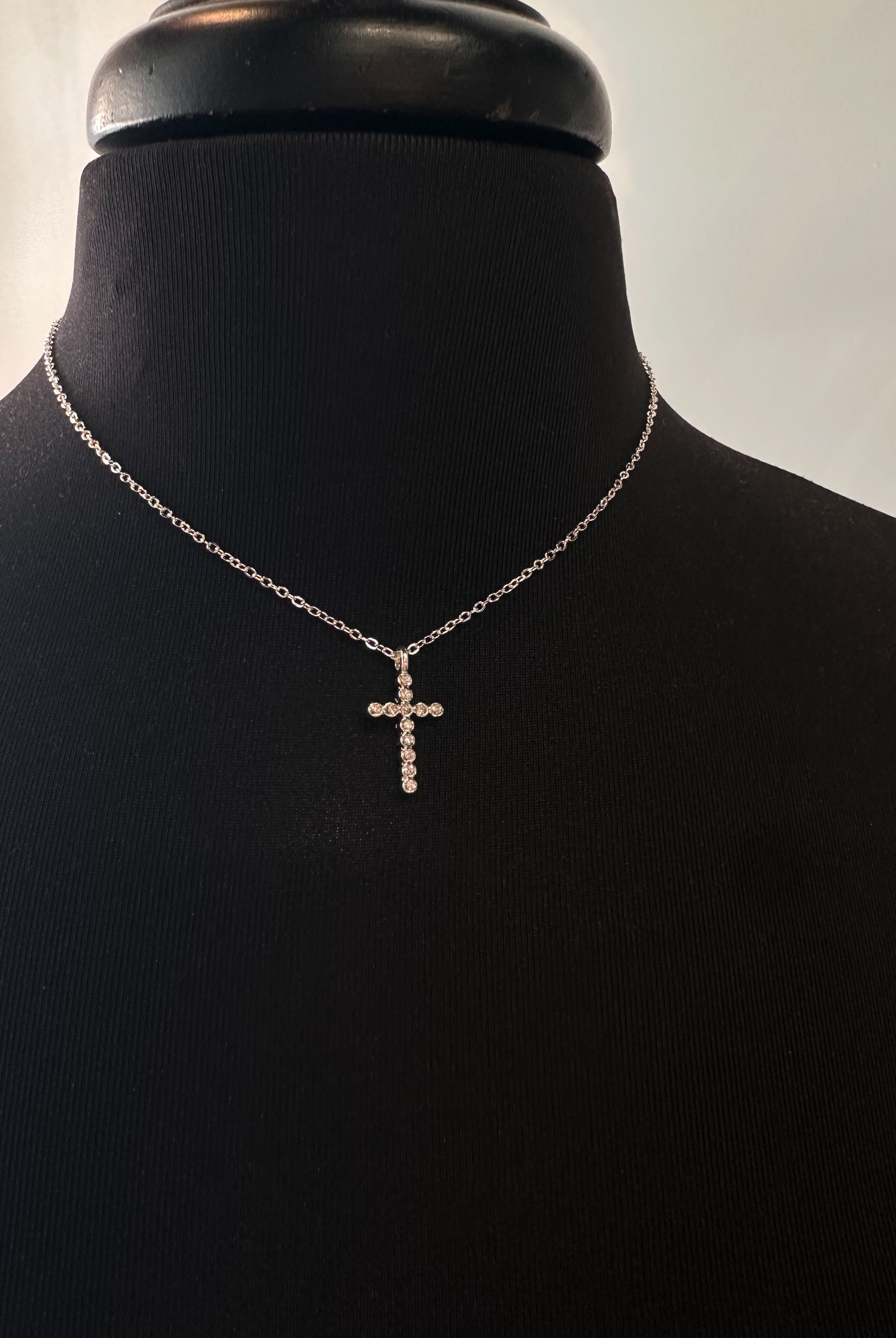 Claudia Silver Rhinestone Accent Cross Necklace - Be You Boutique