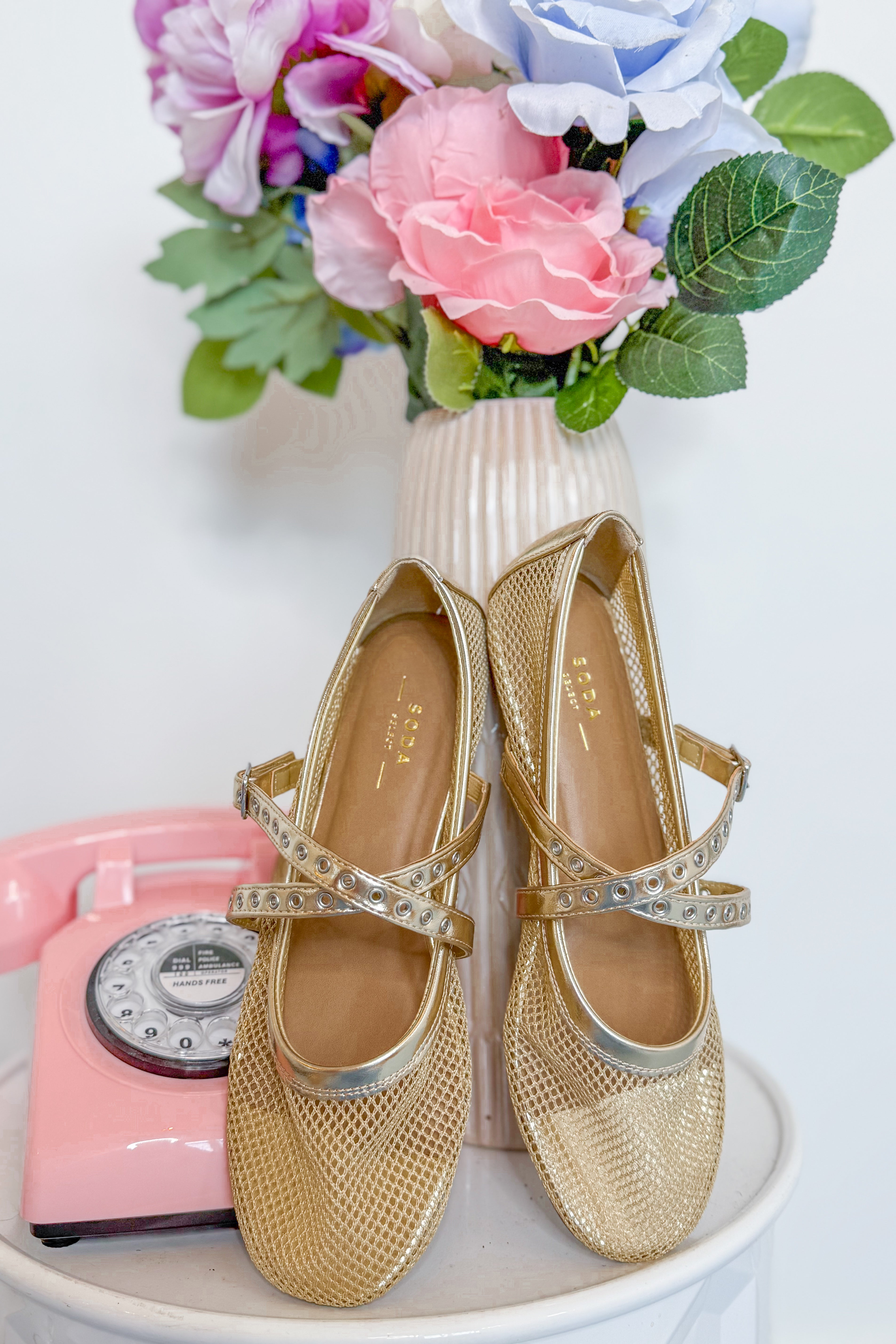 Soda Pepper Gold Mesh Ballerina Flat - Be You Boutique