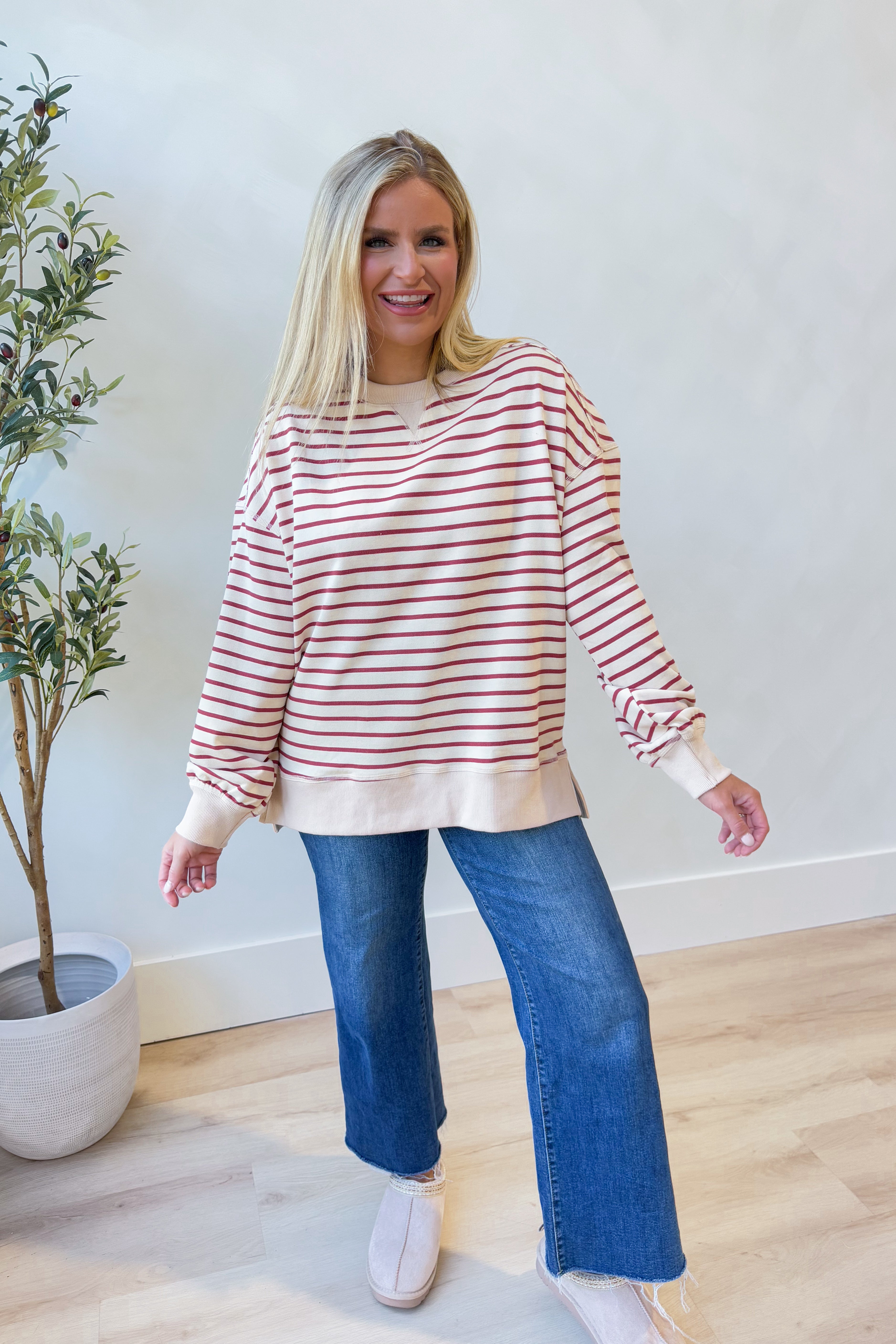 Selena Stripe Comfy Oversized Pullover - Be You Boutique