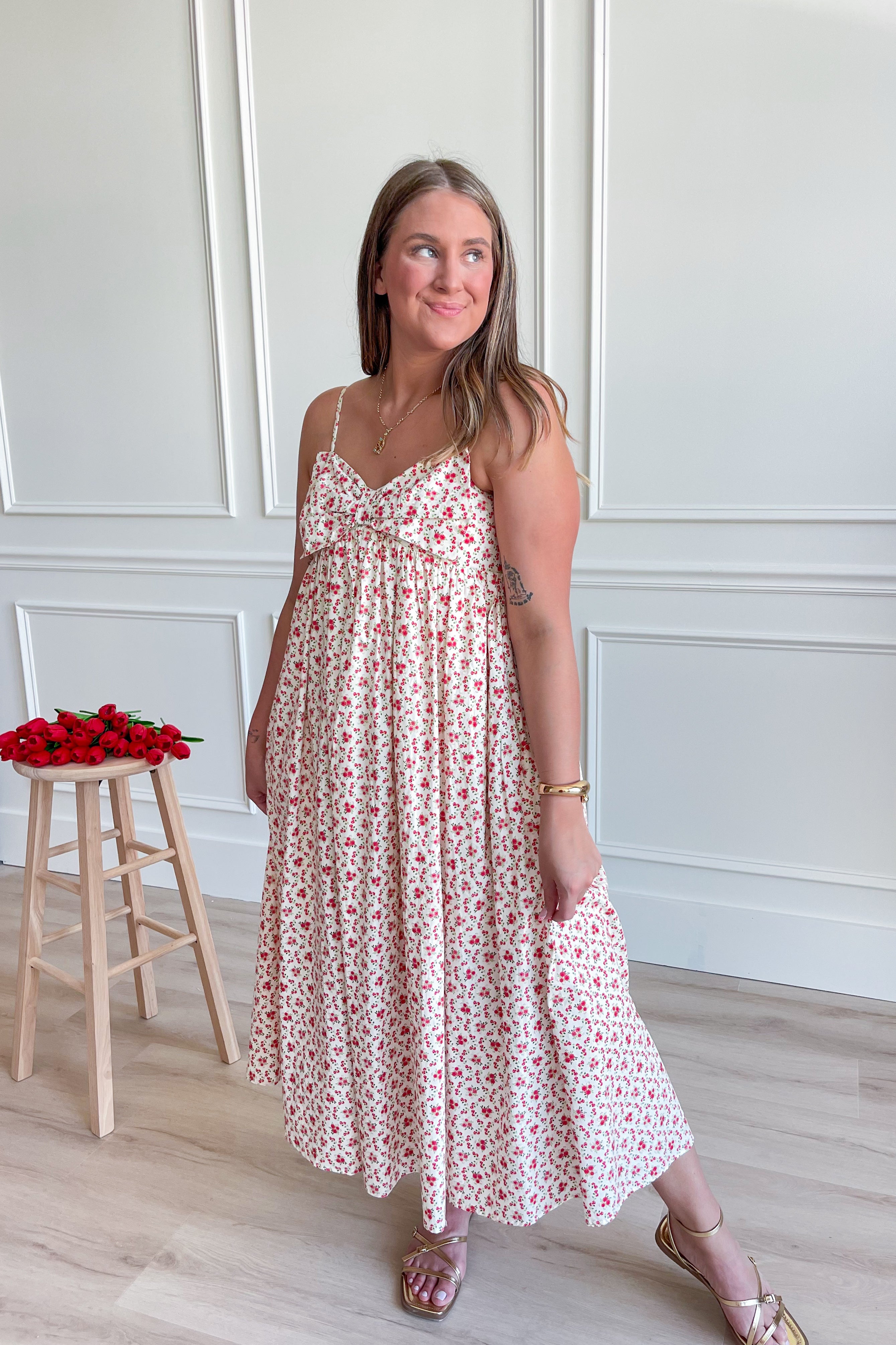 Poppy Poplin Floral Print Bow Detail Midi Dress - Be You Boutique