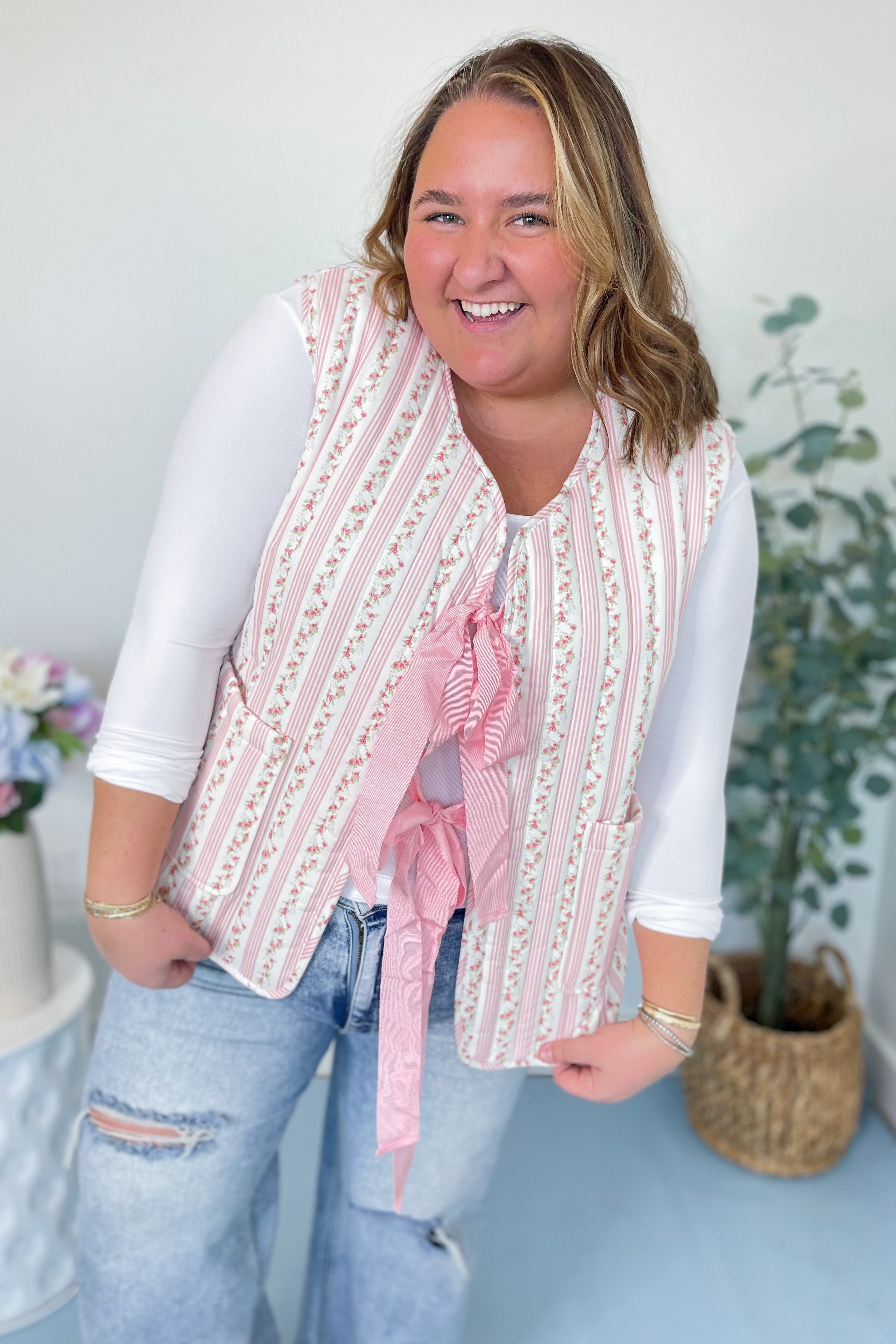 Evelynn Floral Tie Front Vest - Be You Boutique