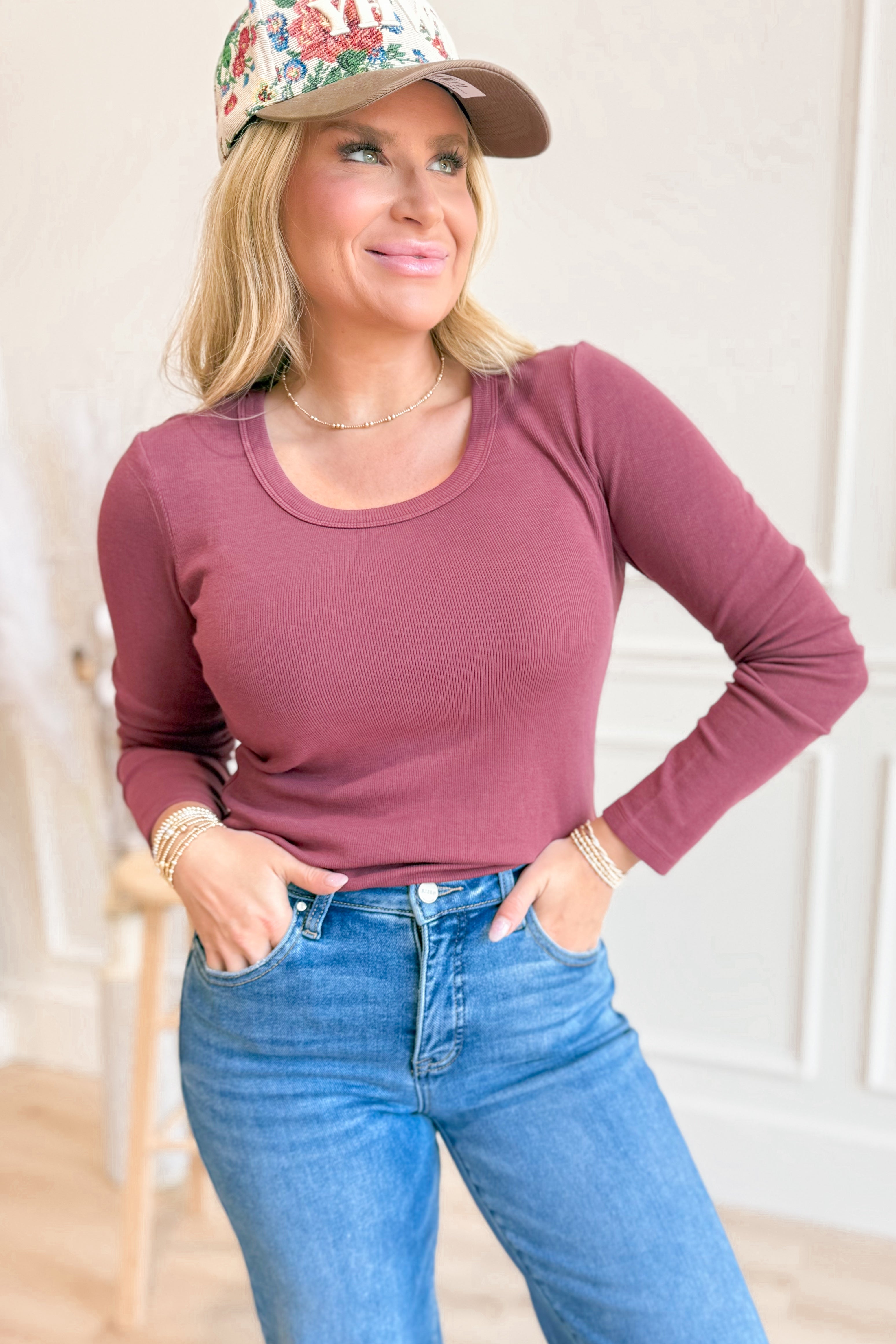 Corrine Scoop Neck Ribbed Long Sleeve - Be You Boutique