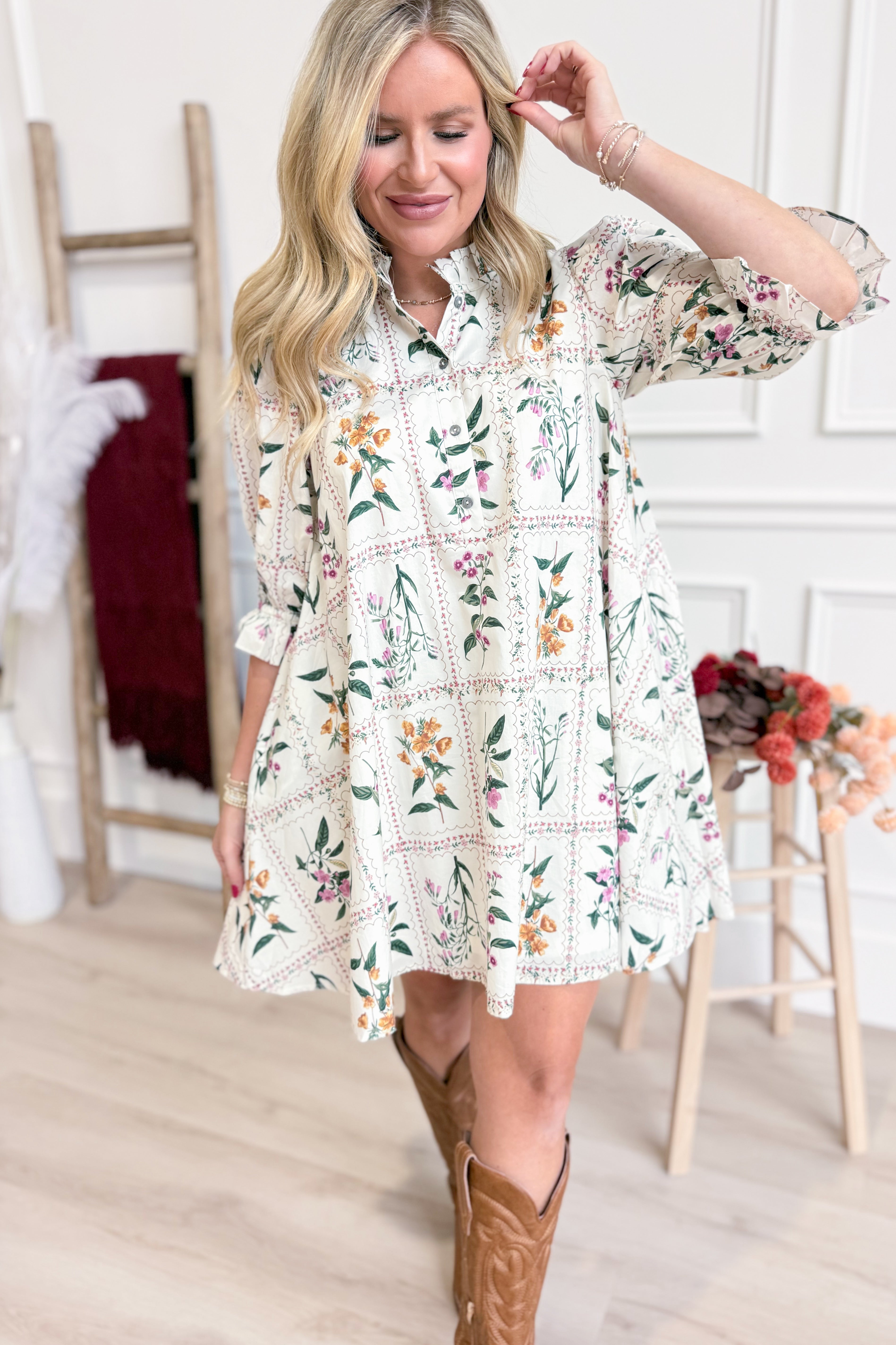 Aly Floral Puff Half Sleeve Dress - Be You Boutique