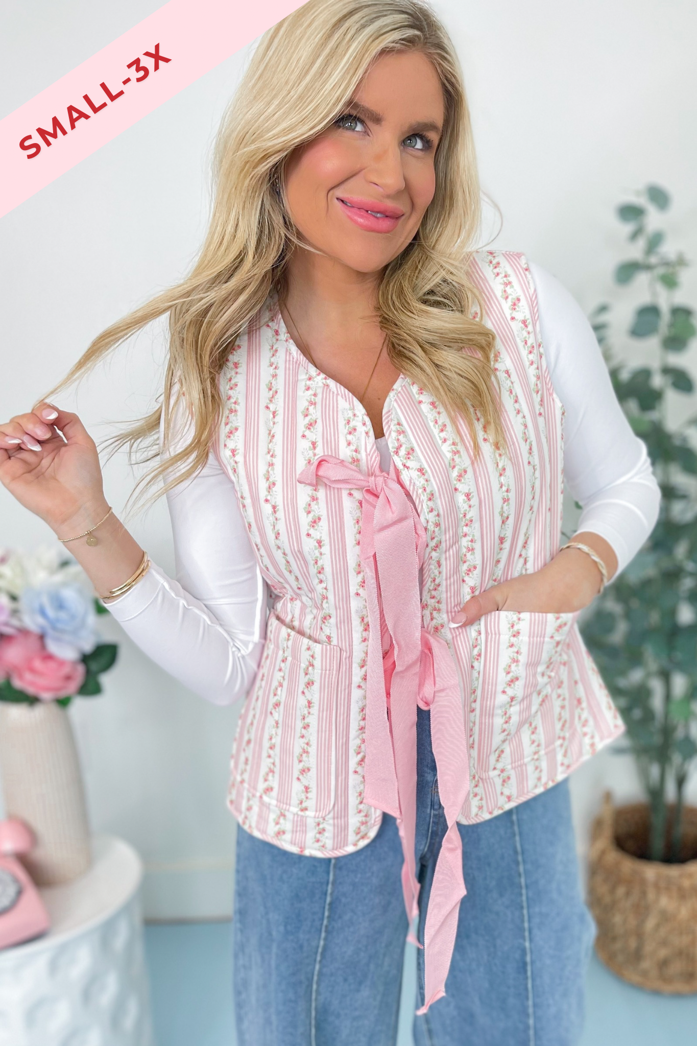 Evelynn Floral Tie Front Vest - Be You Boutique