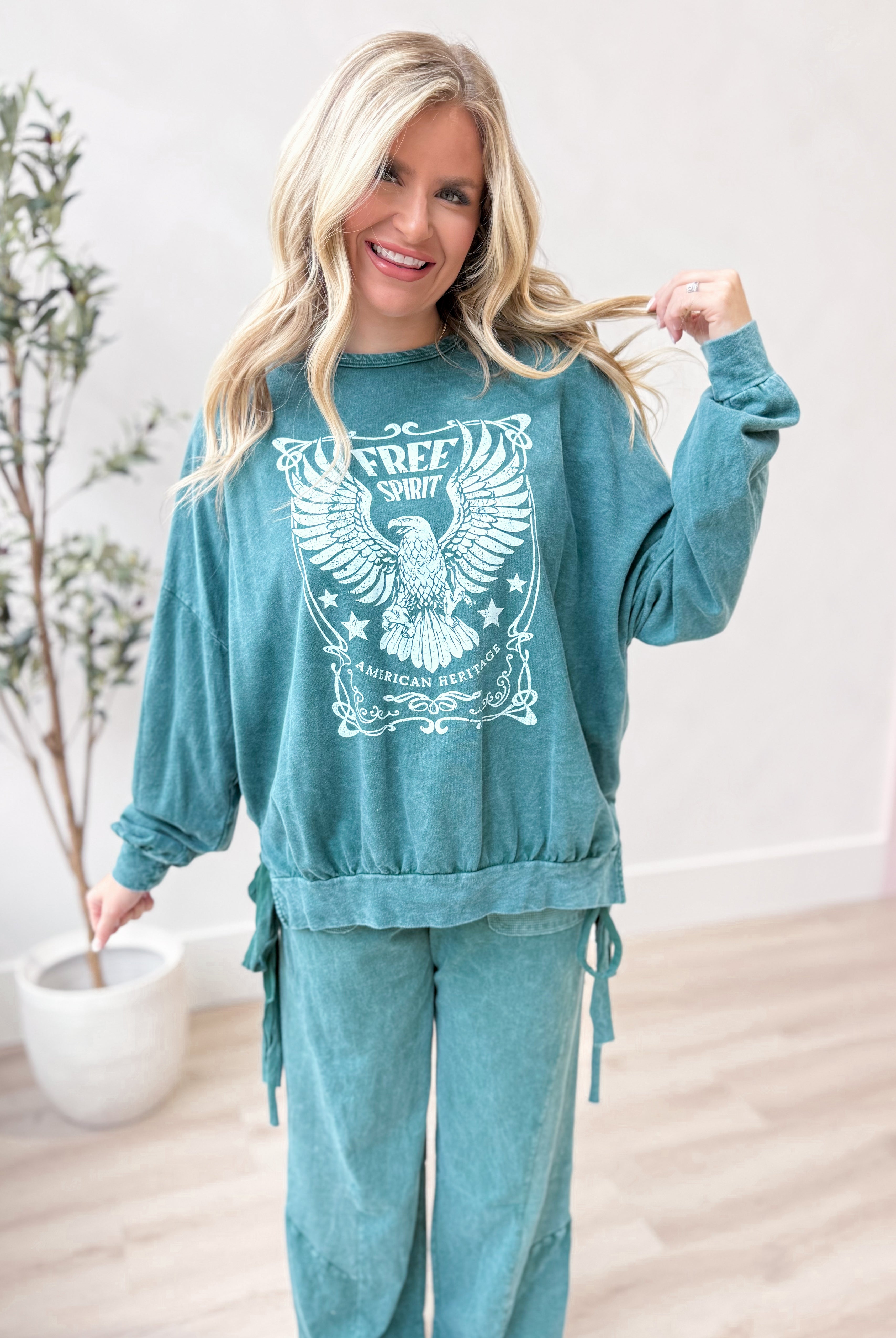 Larry Mineral Washed Free Bird Graphic Long Sleeve - Be You Boutique