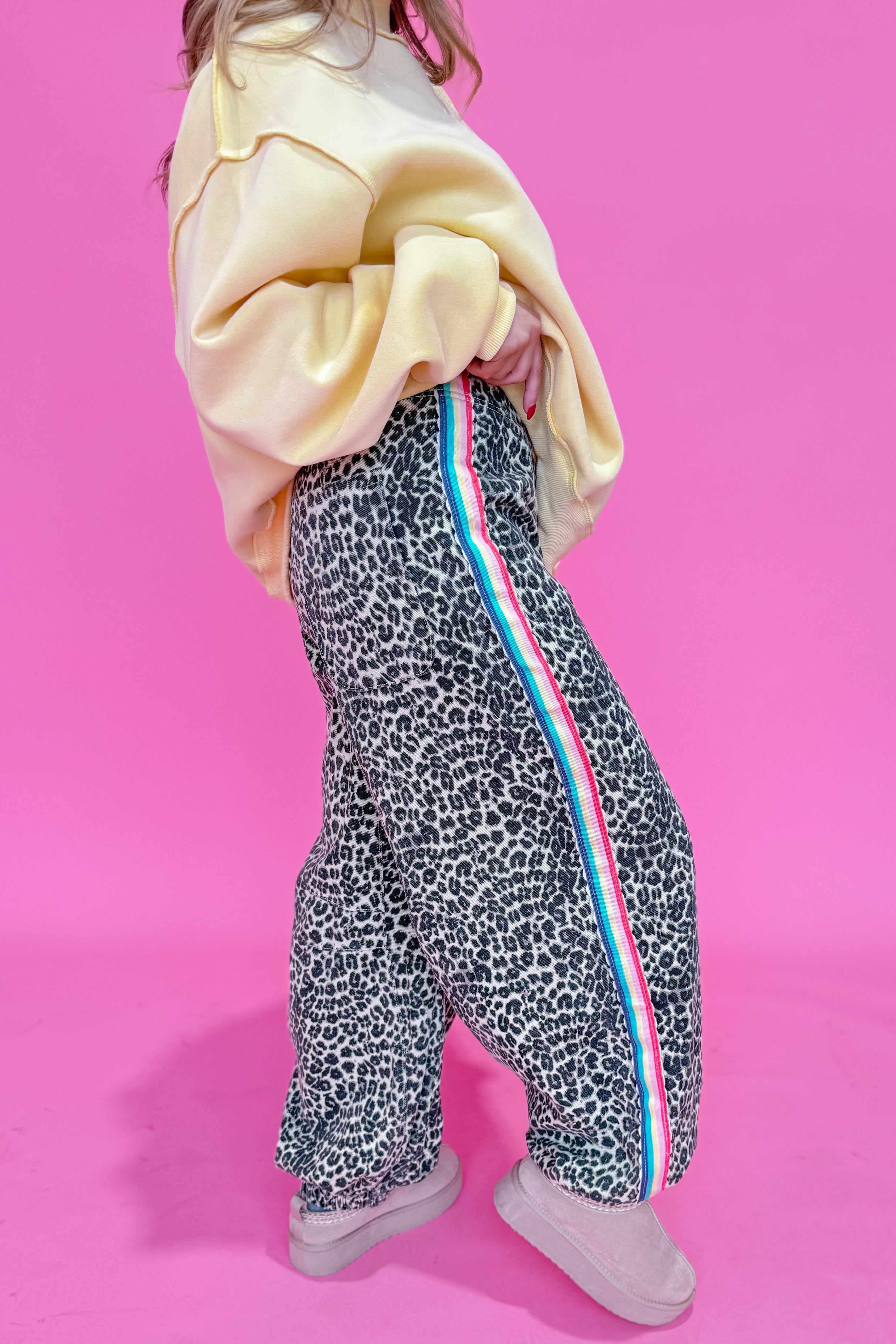 Andy Leopard Side Rainbow Striped Detail Pant - Be You Boutique