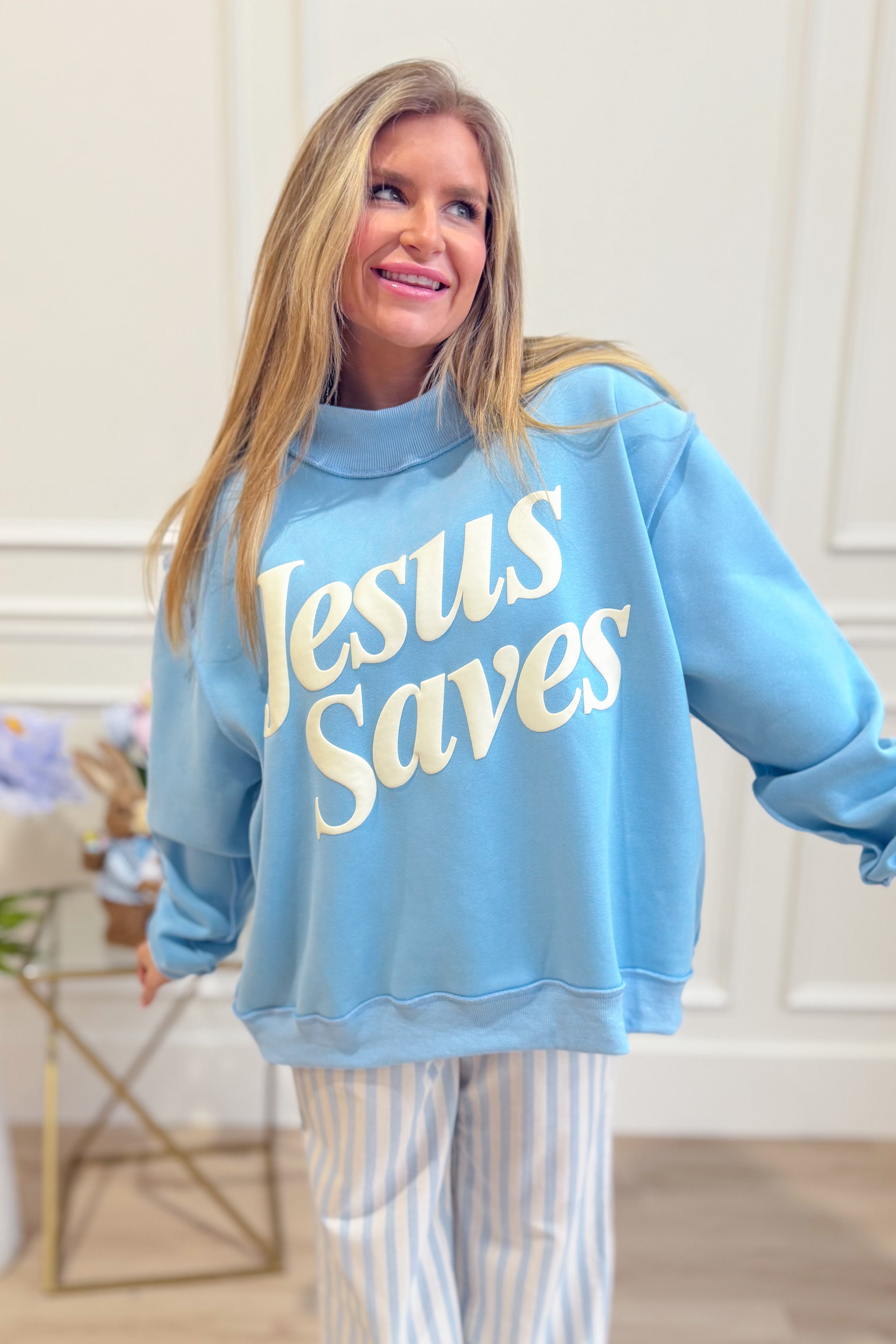 Jesus Saves Mock Neck Sweatshirt - Be You Boutique