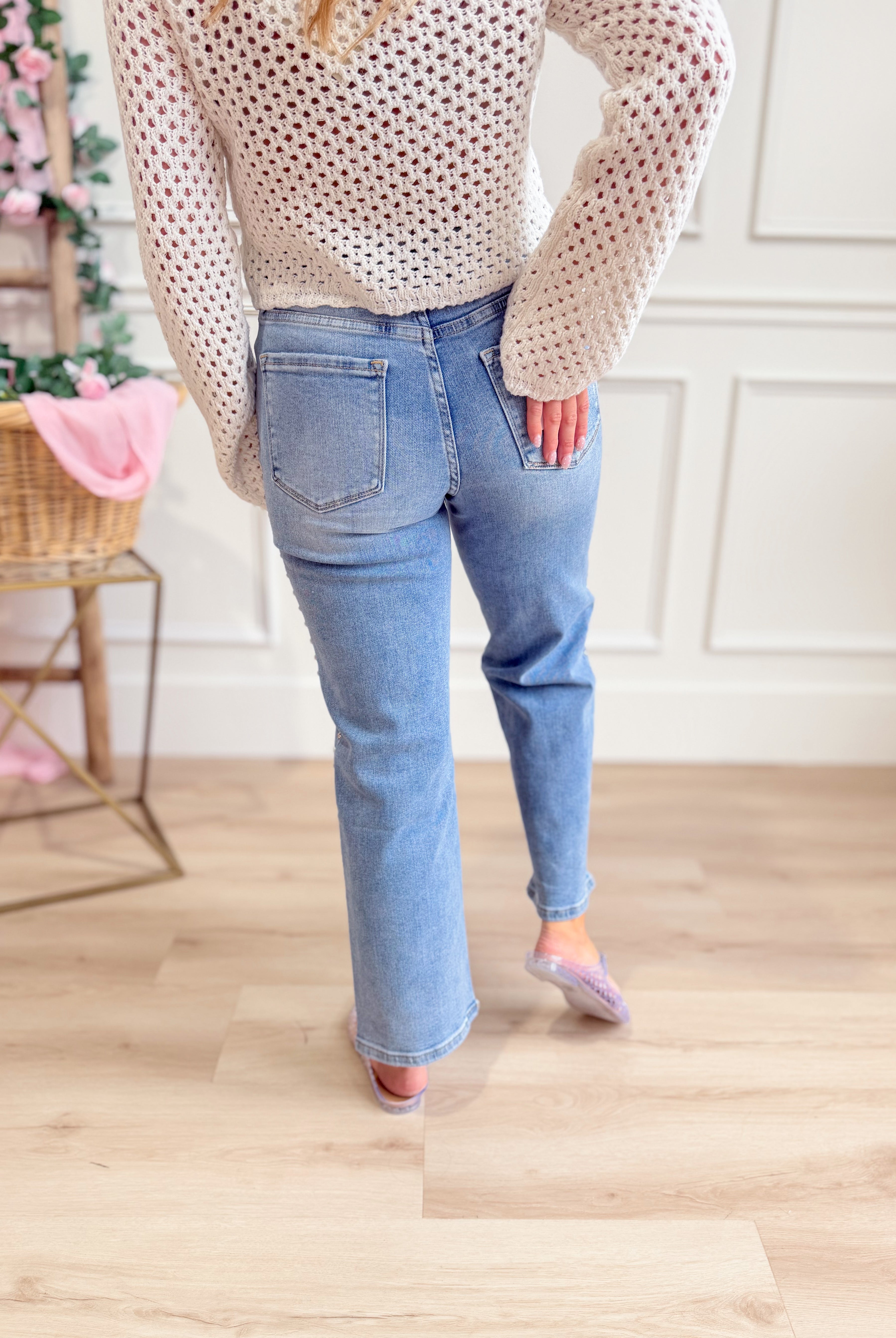 Vervet Honorable high-rise ankle slim jeans with nail head accents, showcasing a classic fit and stylish detailing.
