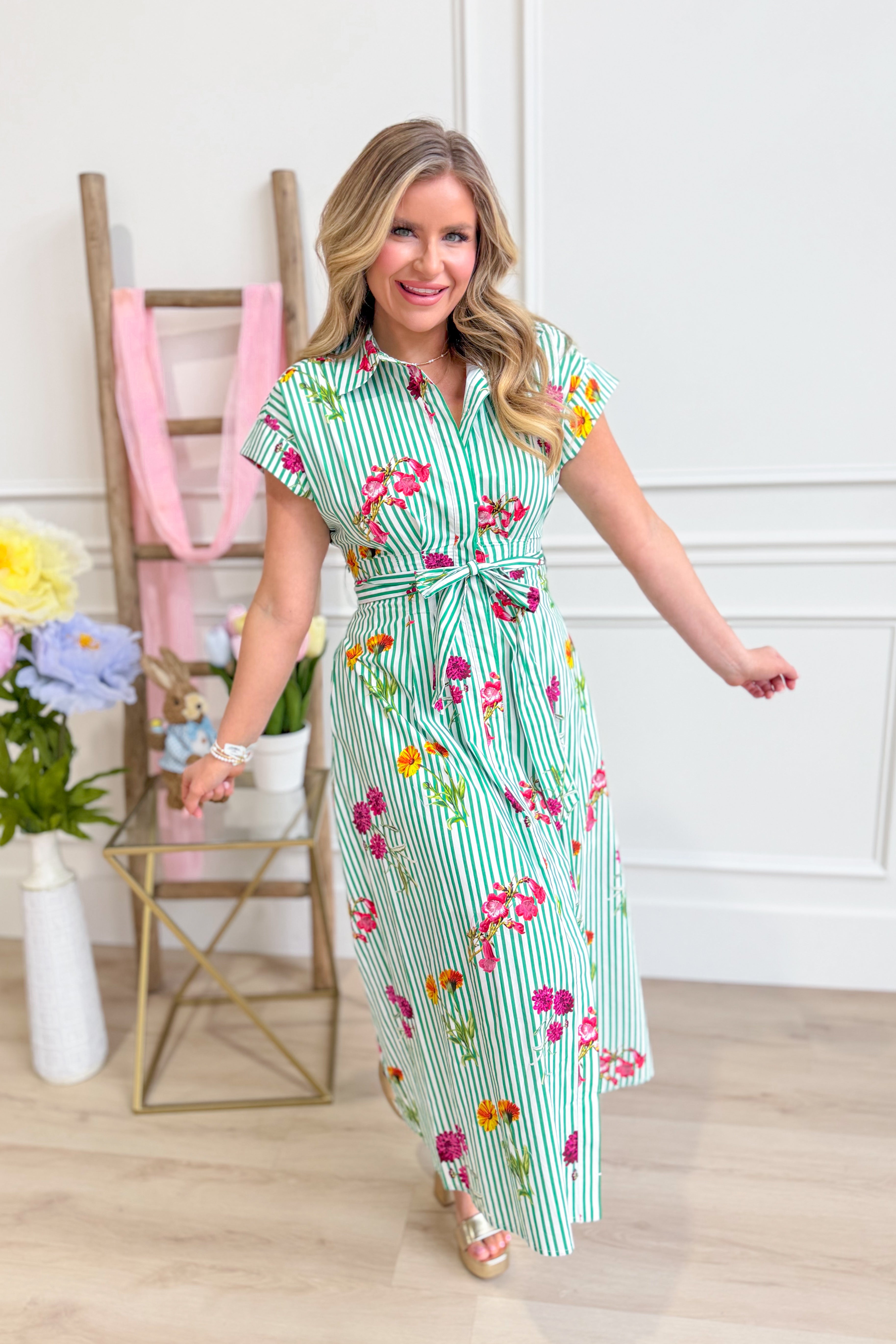 Tracey Spring Floral Tie Waist Dress - Be You Boutique