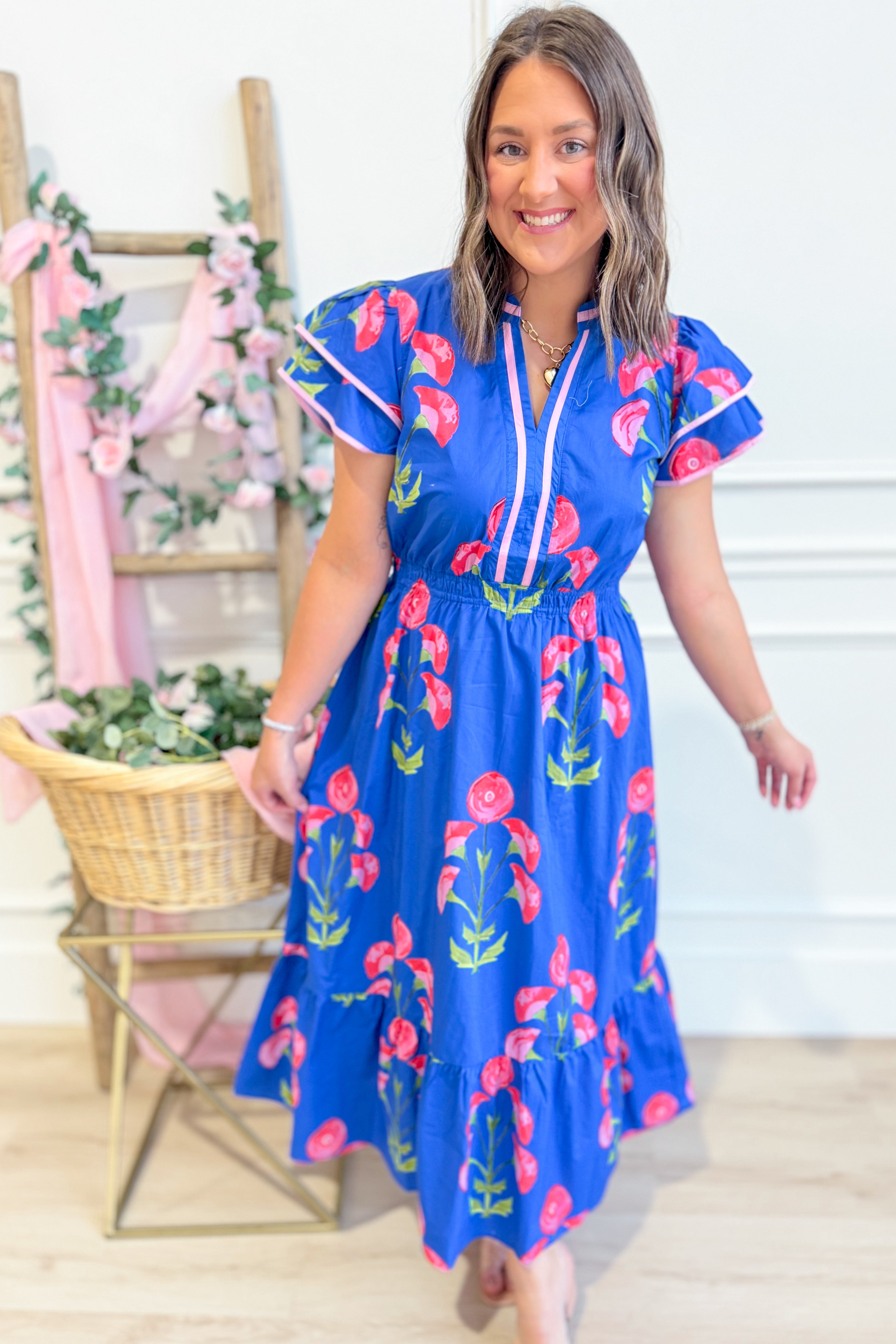 Maybel Floral Flutter Sleeve Dress - Be You Boutique
