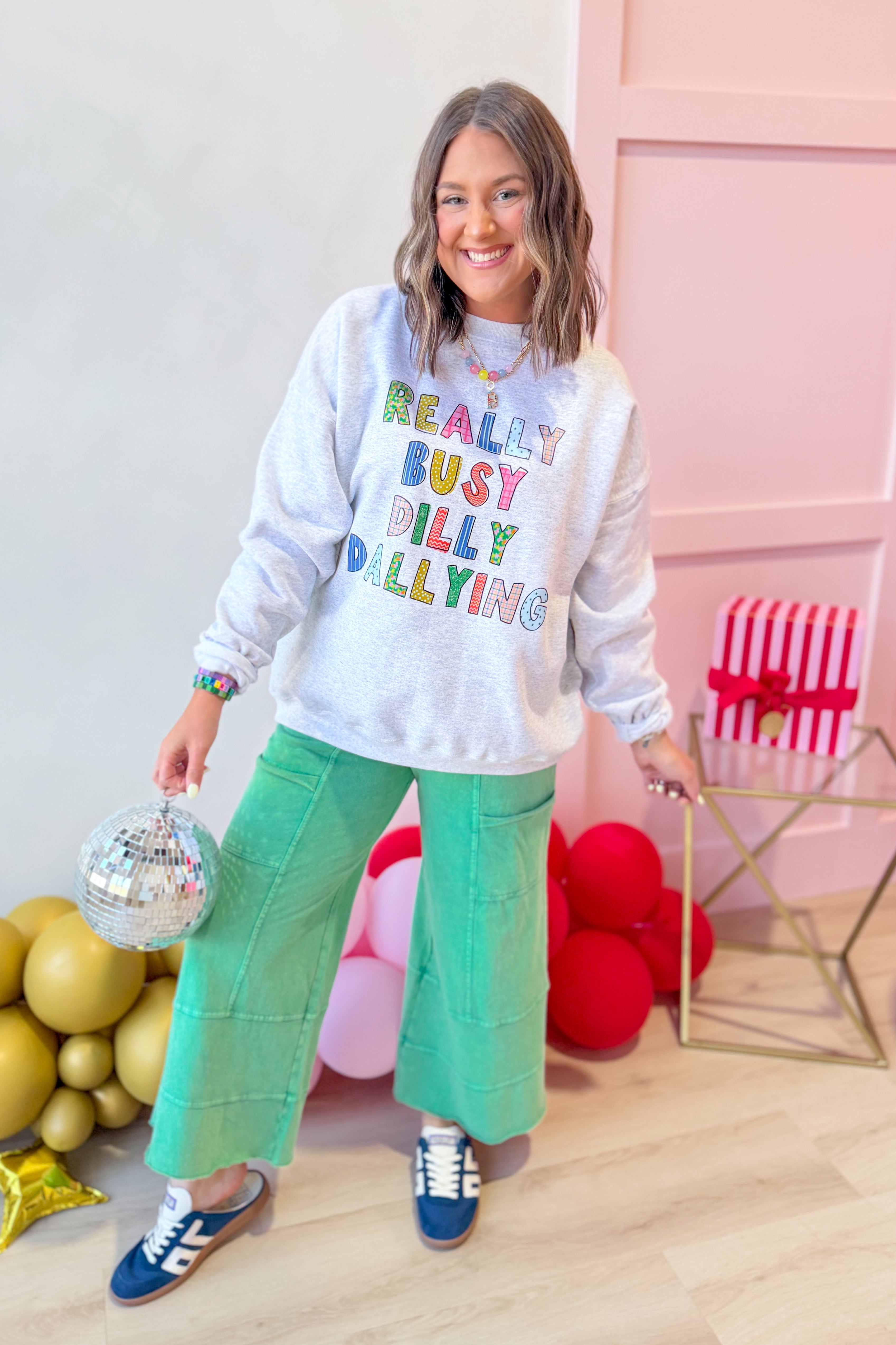 Dilly Dallying Bubble Letter Sweatshirt - Be You Boutique