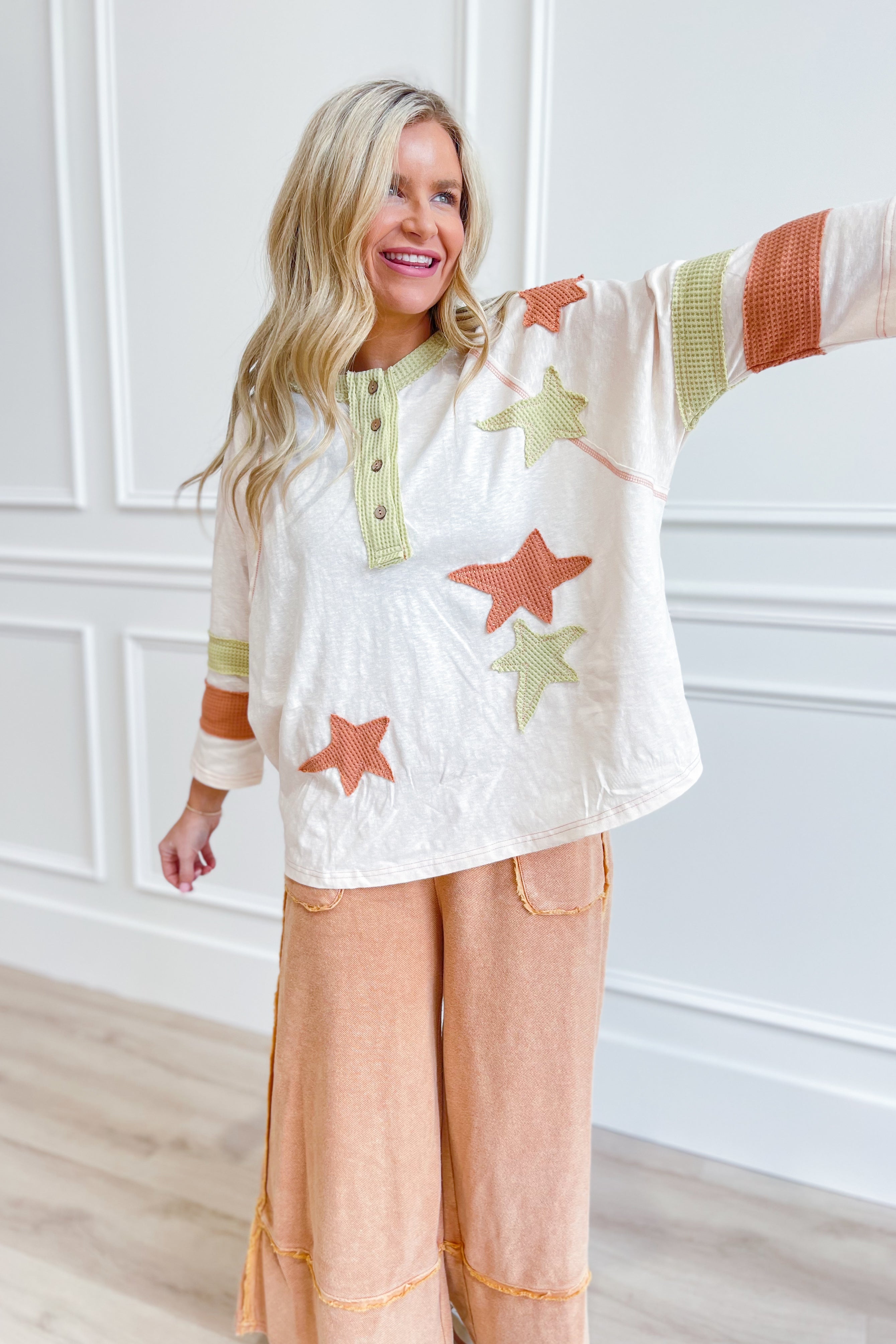 Hannah Star Patch Color Block Top - Be You Boutique