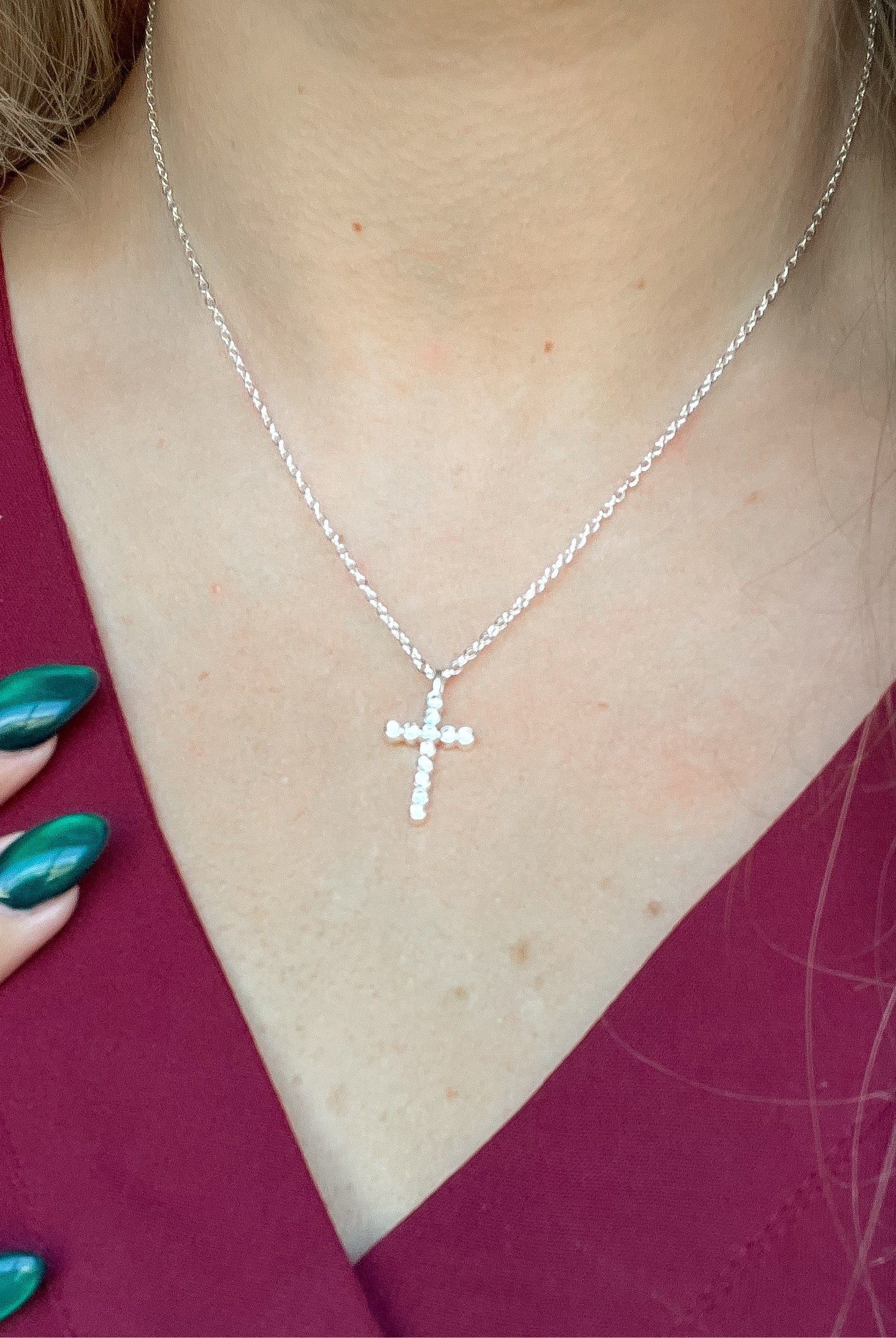 Claudia Silver Rhinestone Accent Cross Necklace - Be You Boutique