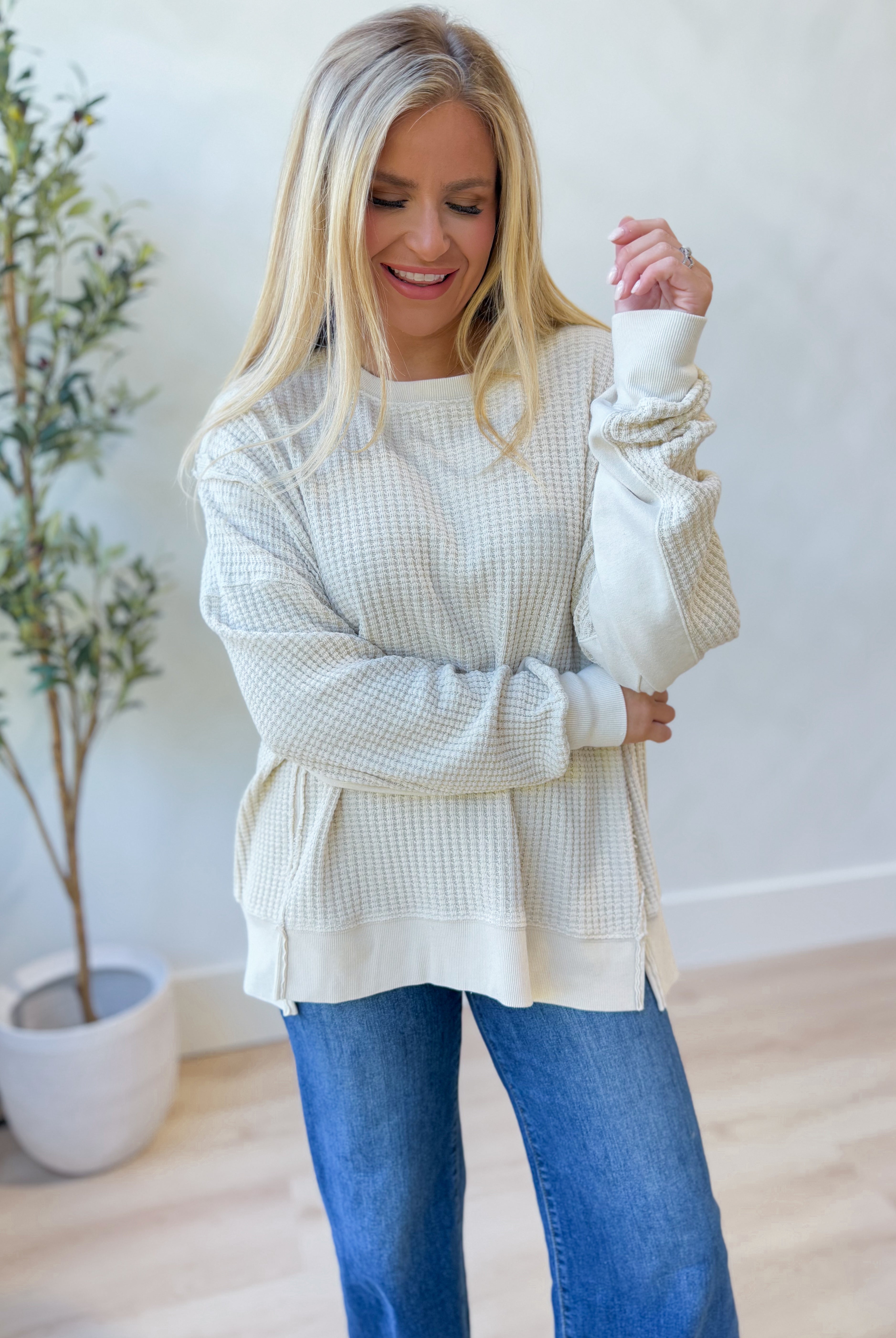 Brooke Mineral Washed Thermal Pullover - Be You Boutique