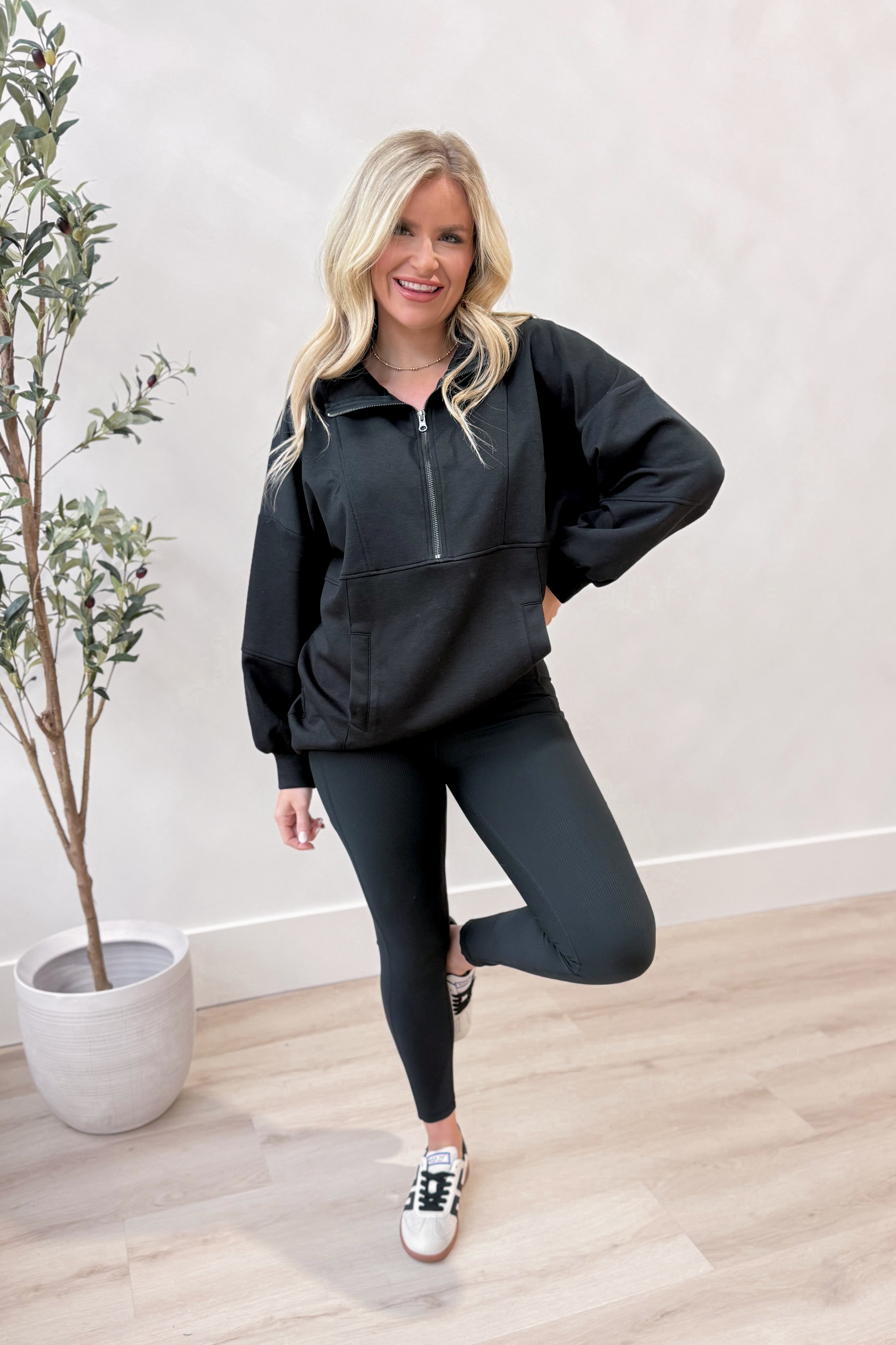 Carly Quarter Zip Mock Neck Sweatshirt - Be You Boutique