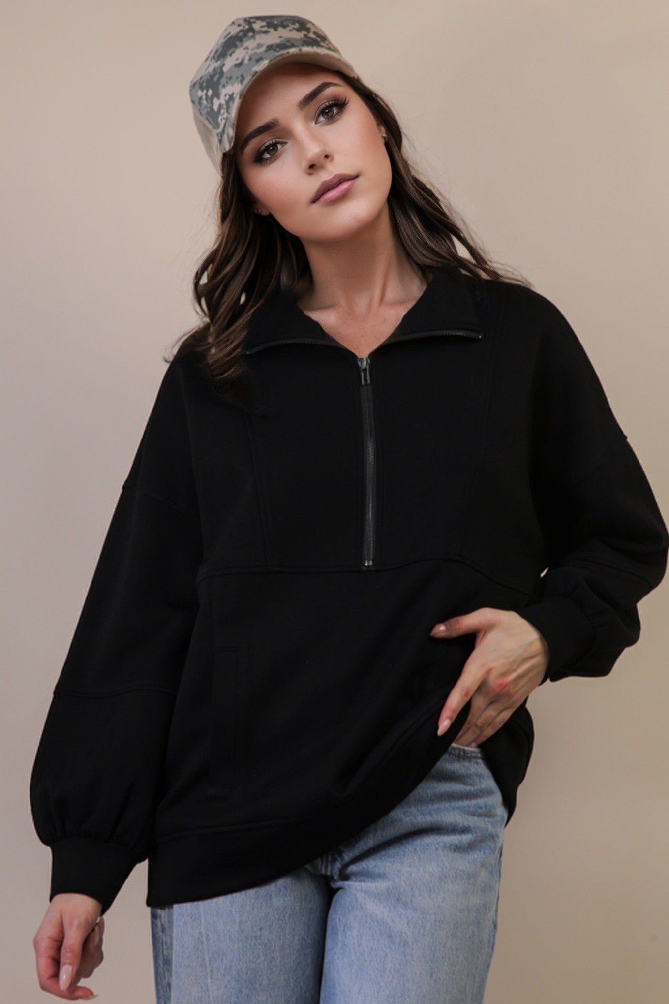 Carly Quarter Zip Mock Neck Sweatshirt - Be You Boutique