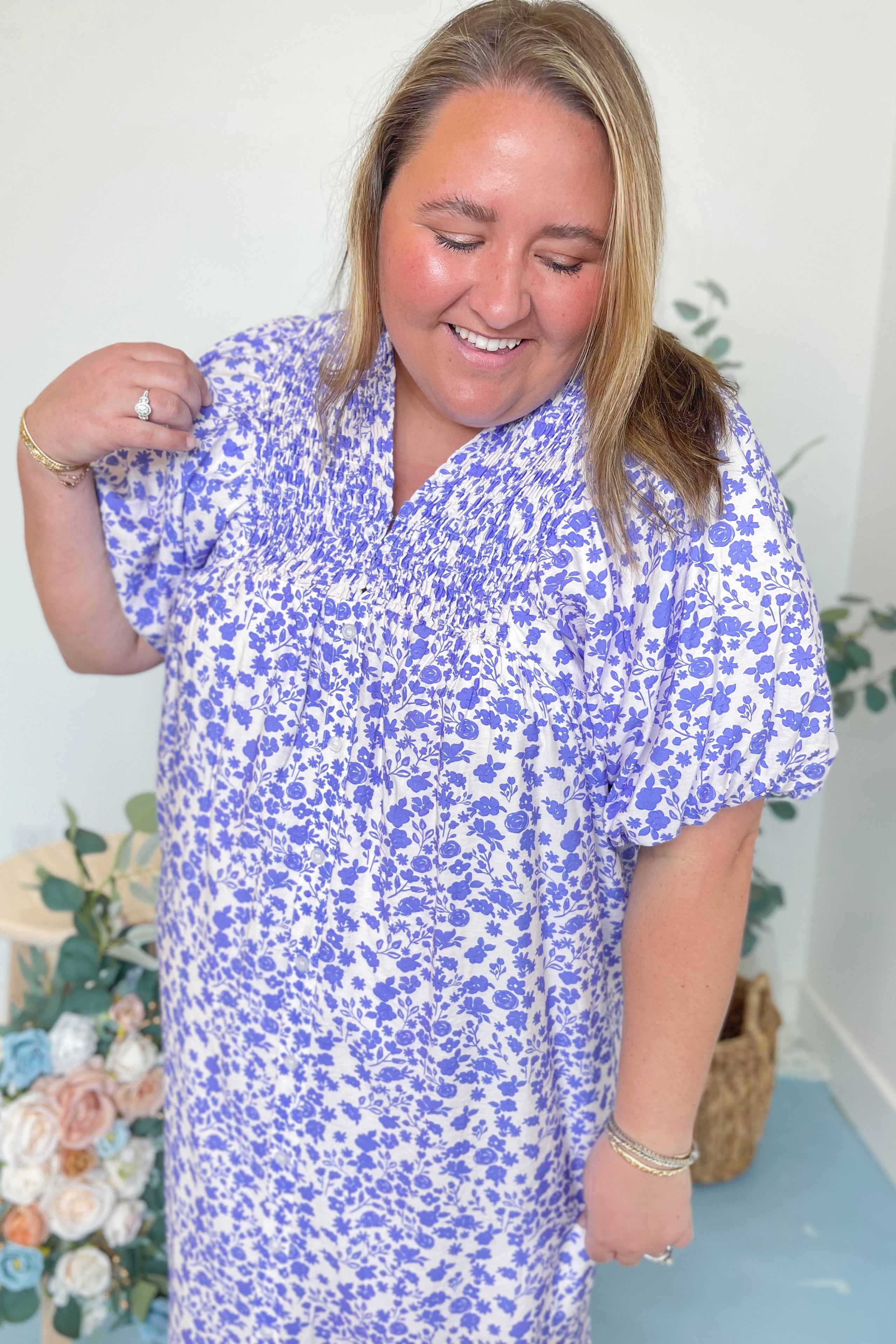 Emerett Ditsy Floral Bubble Sleeve Maxi Dress - Be You Boutique