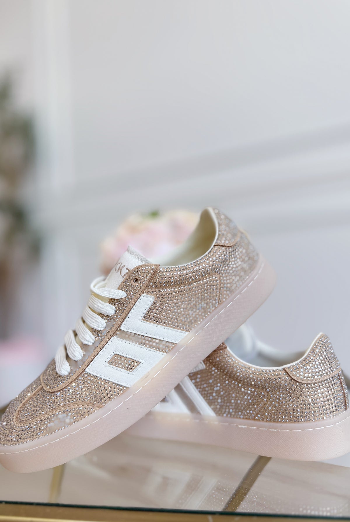 Back 70 BACK70 Smart Gold Rhinestone Sneakers, 205 sneakers with shiny gold rhinestones and stylish design.
