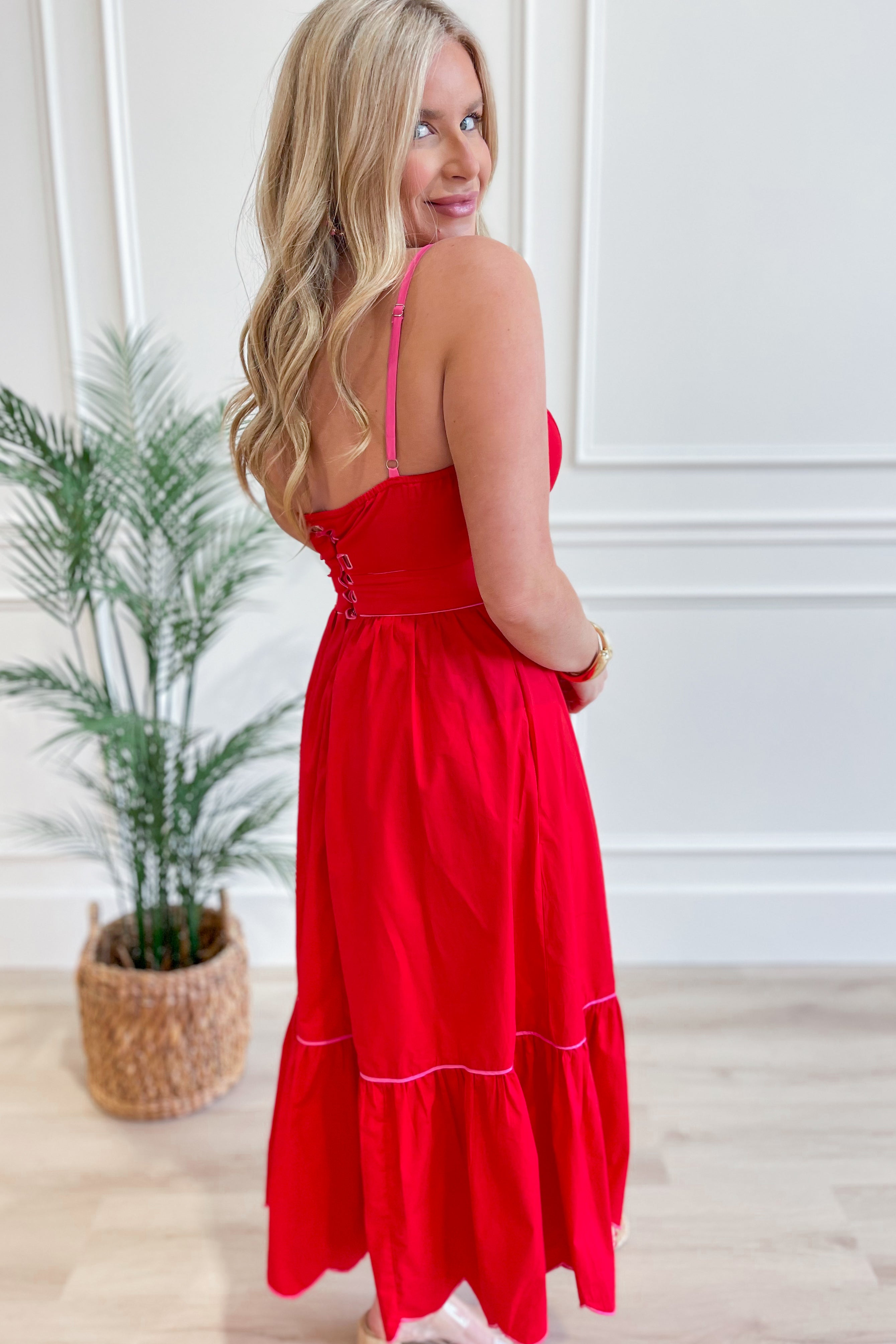 Cori Scallop Trim Midi Dress - Be You Boutique