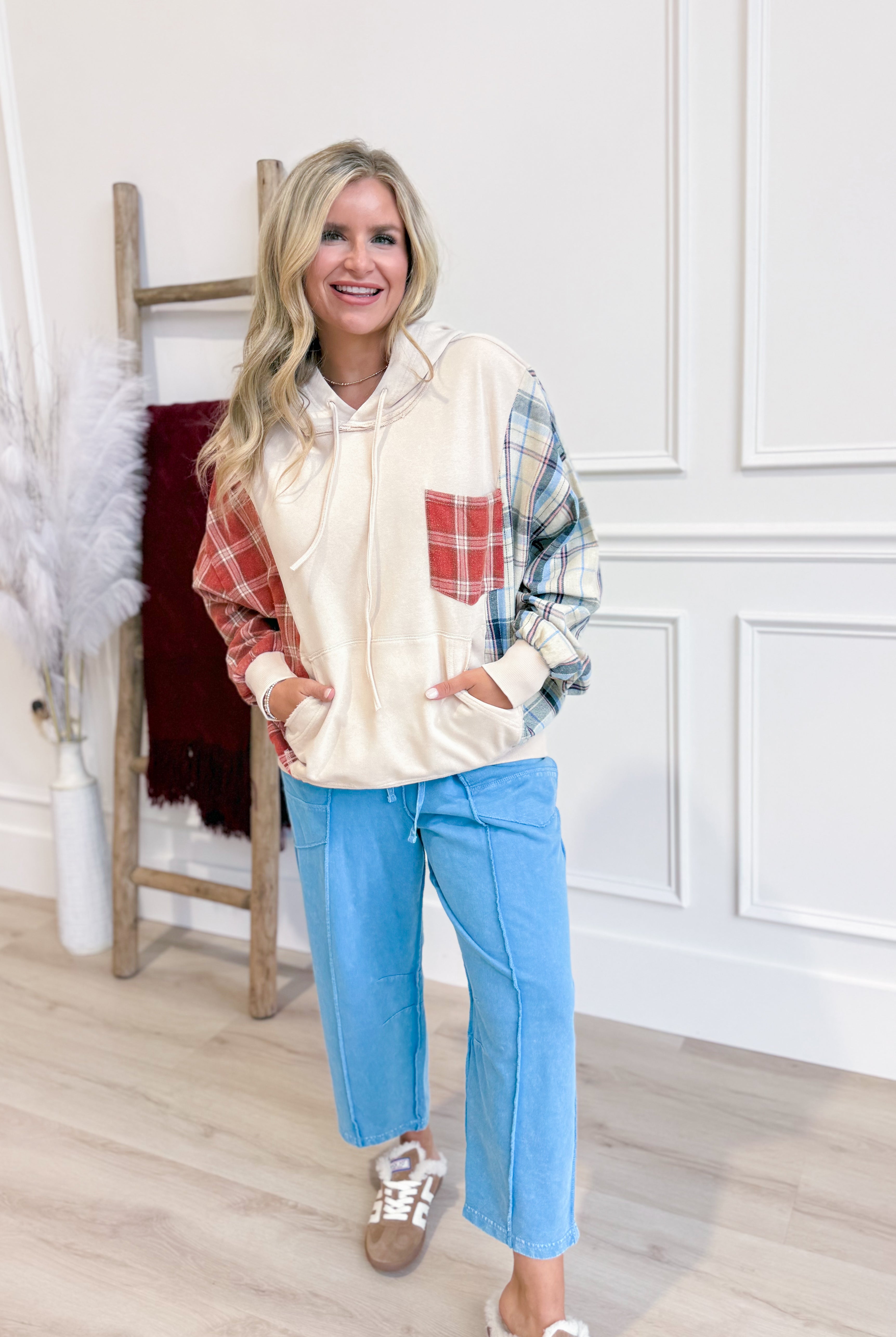 Laney Plaid Mixed Washed Terry Sweatshirt - Be You Boutique