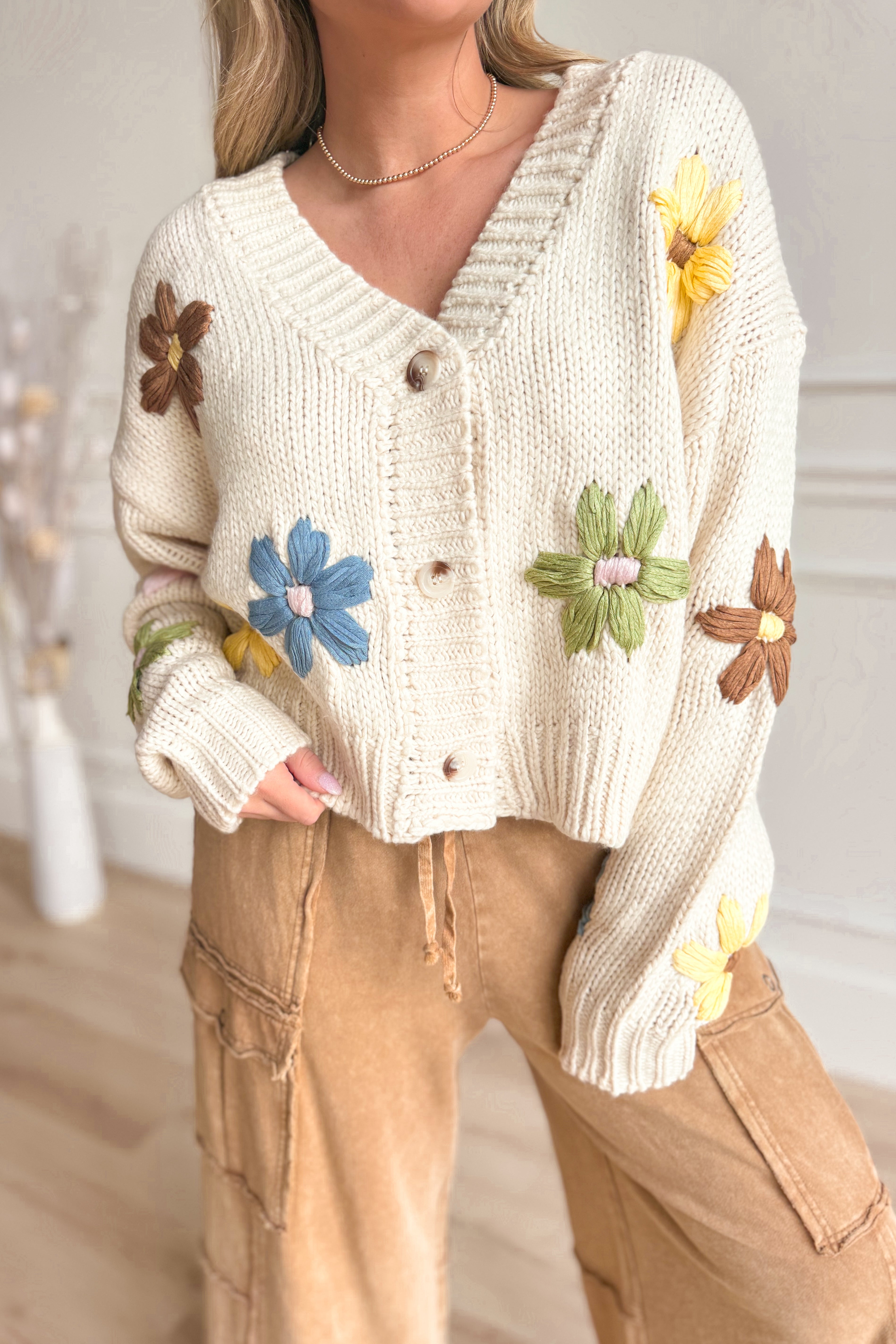 Holly Embroidered Floral Knitted Cardigan - Be You Boutique