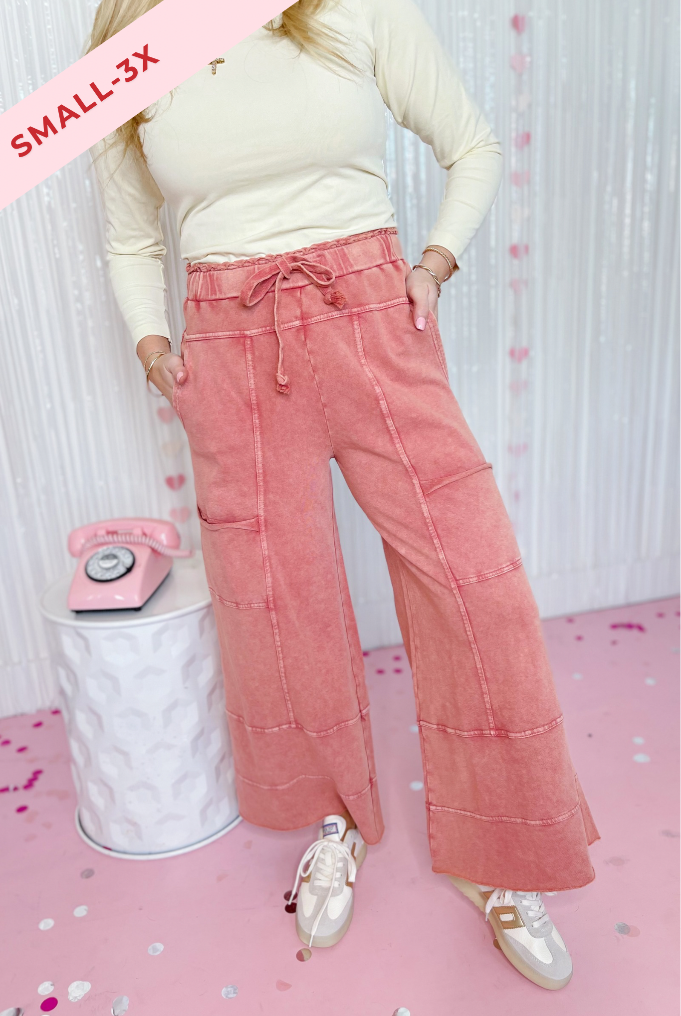 Bradley Mineral Washed Terry Knit Wide Leg Pants - Be You Boutique