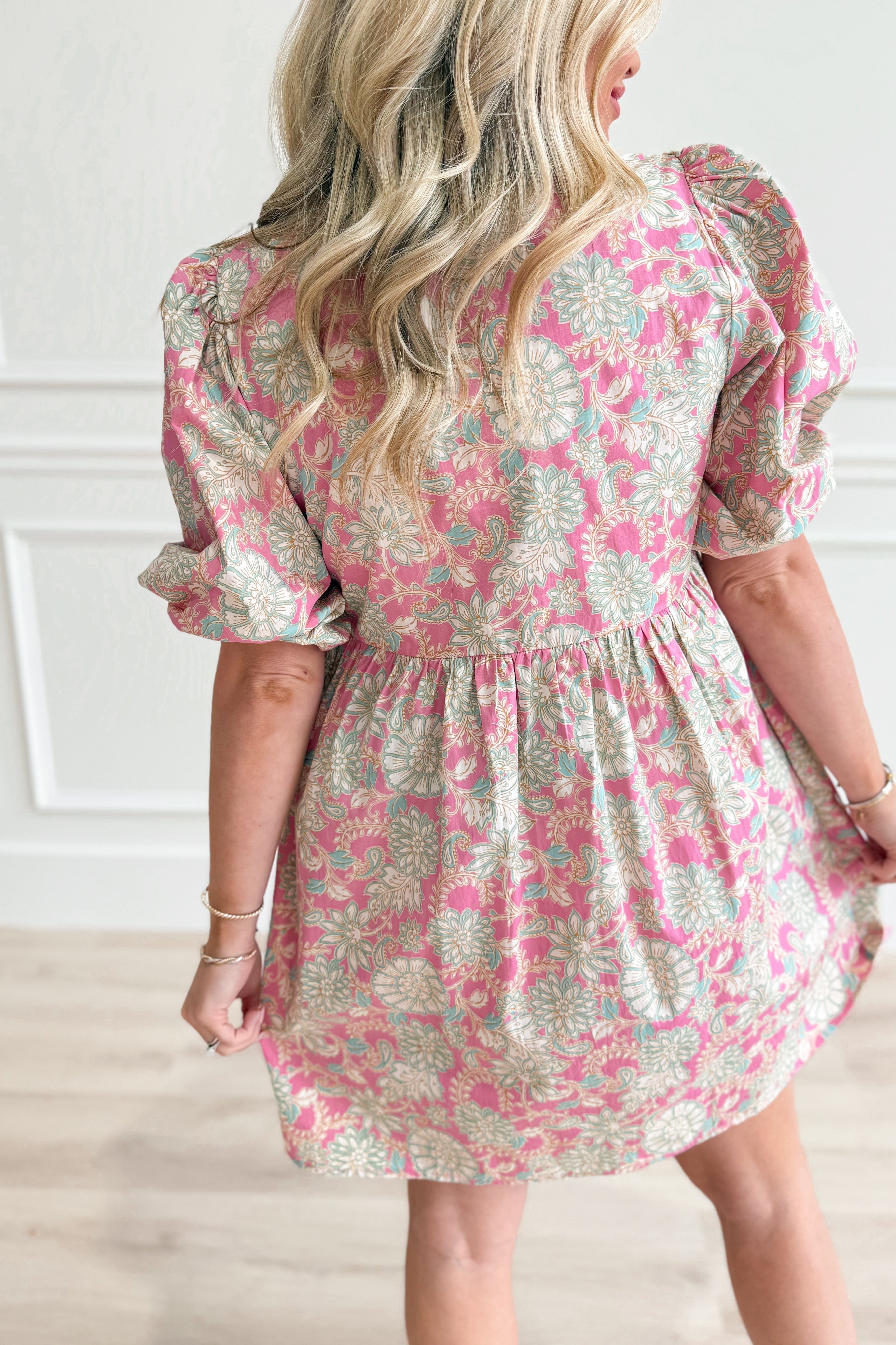 Janice Pelia Floral Bubble Sleeve Dress - Be You Boutique