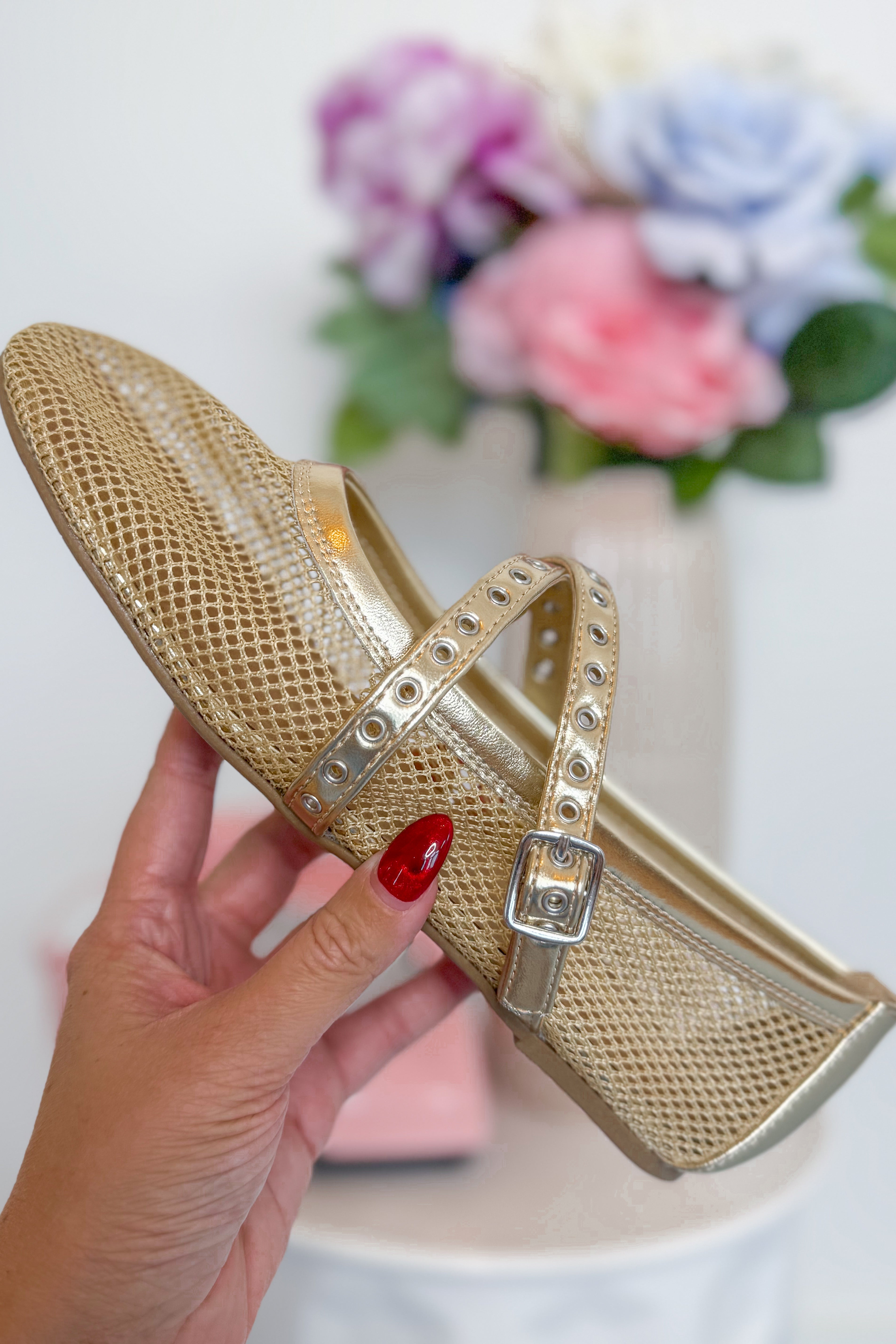 Soda Pepper Gold Mesh Ballerina Flat - Be You Boutique