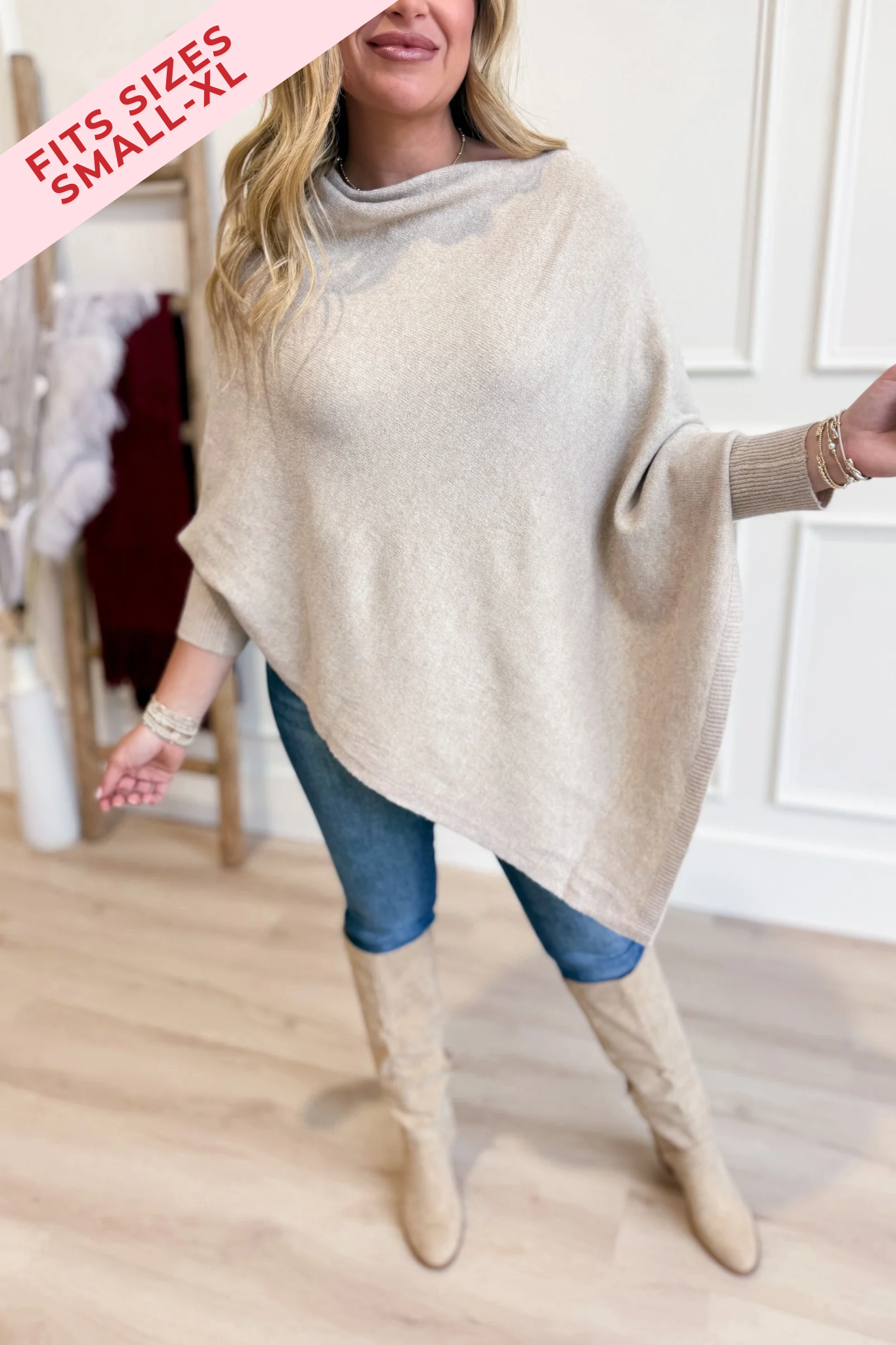 Bella Knit Asymmetrical Poncho Sweater - Be You Boutique