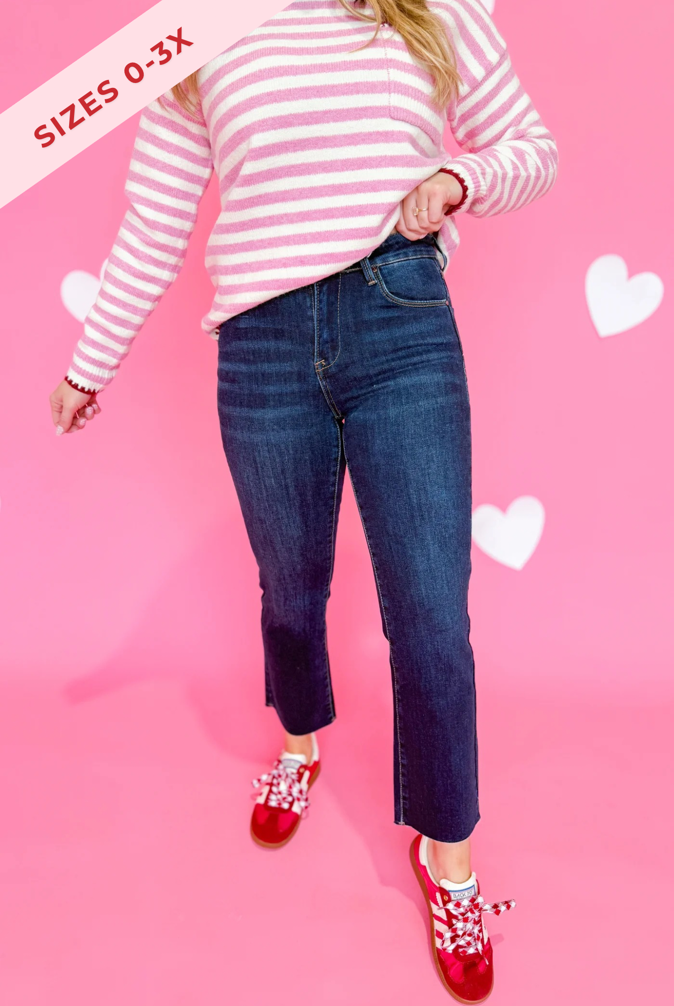 Risen John mid-rise straight raw edge jeans for women in 1X to 3X, showcasing distressed denim and raw hem detail.