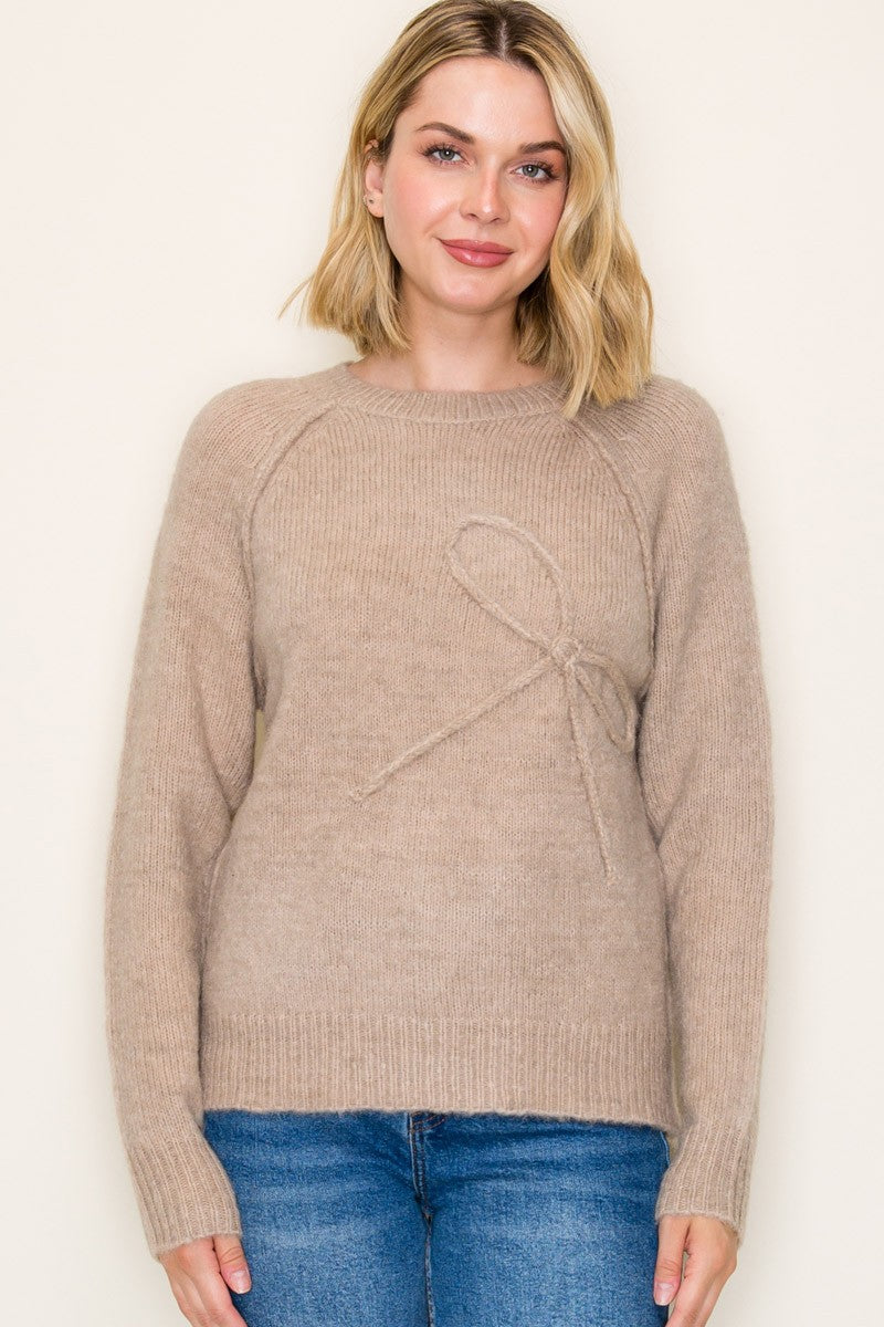 Jenna Bow Textured Knit Sweater - Be You Boutique
