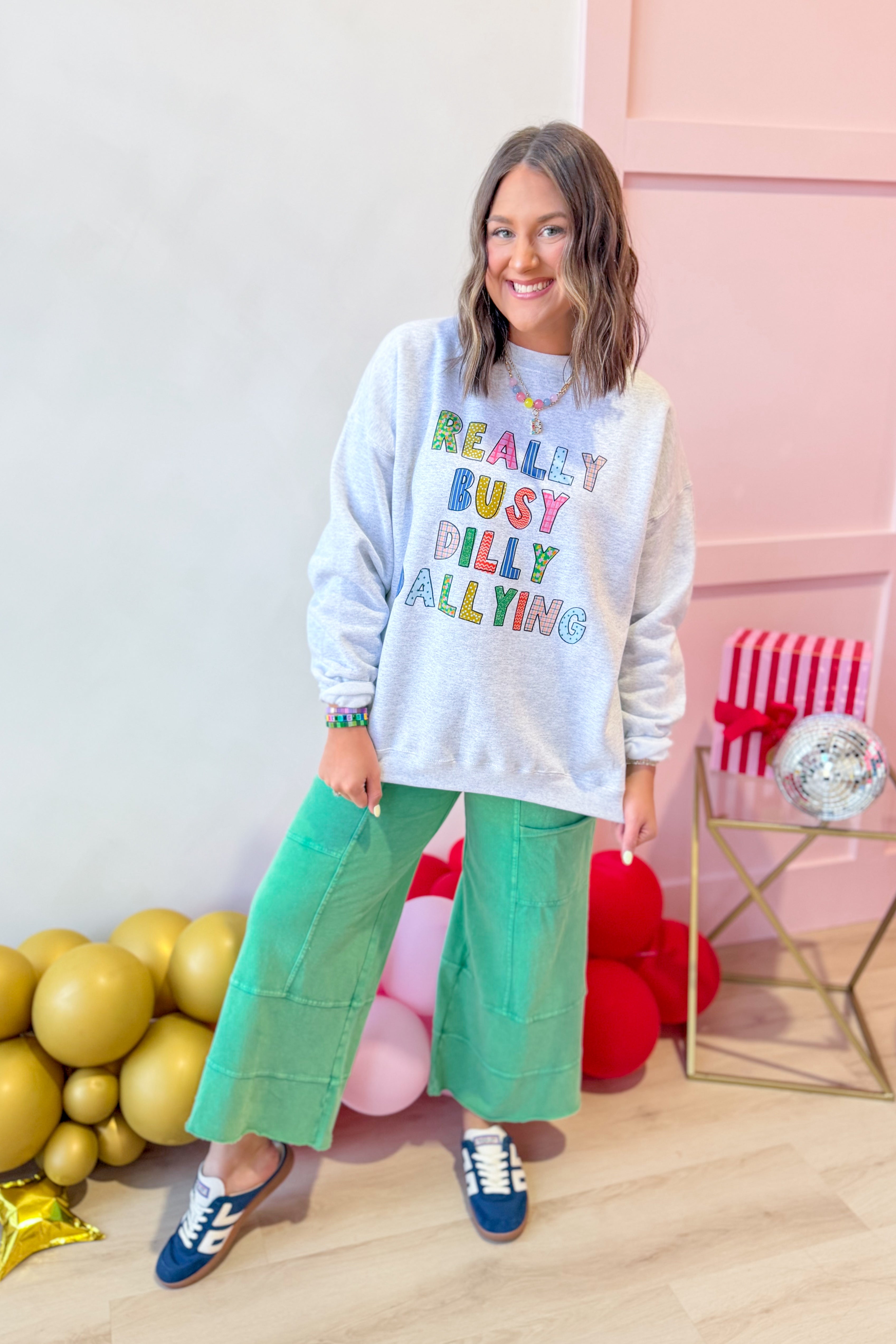 Dilly Dallying Bubble Letter Sweatshirt - Be You Boutique