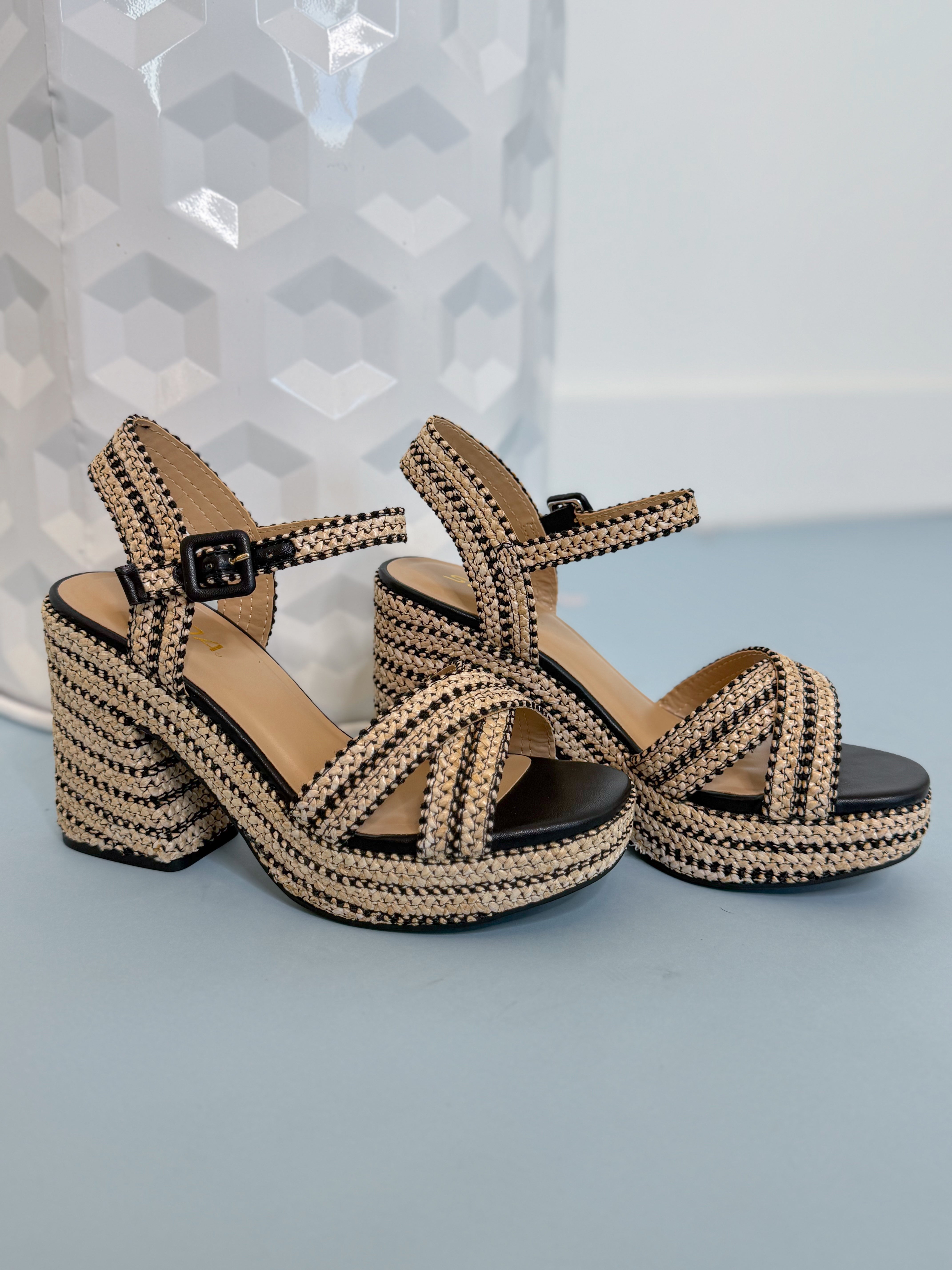 Soda Yara Raffia Braided Platform Heel - Be You Boutique