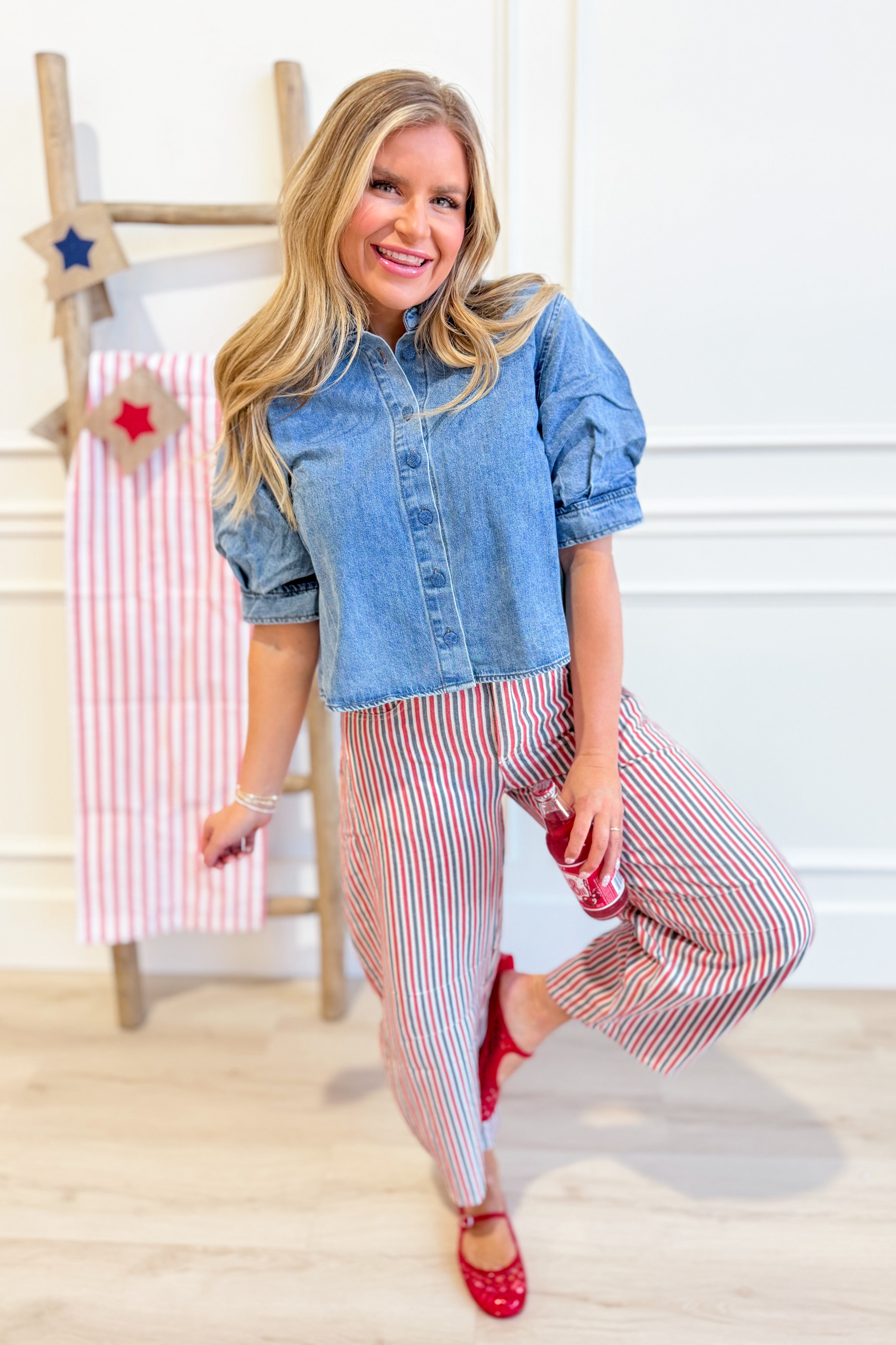 Jennifer Denim Button Down Top - Be You Boutique