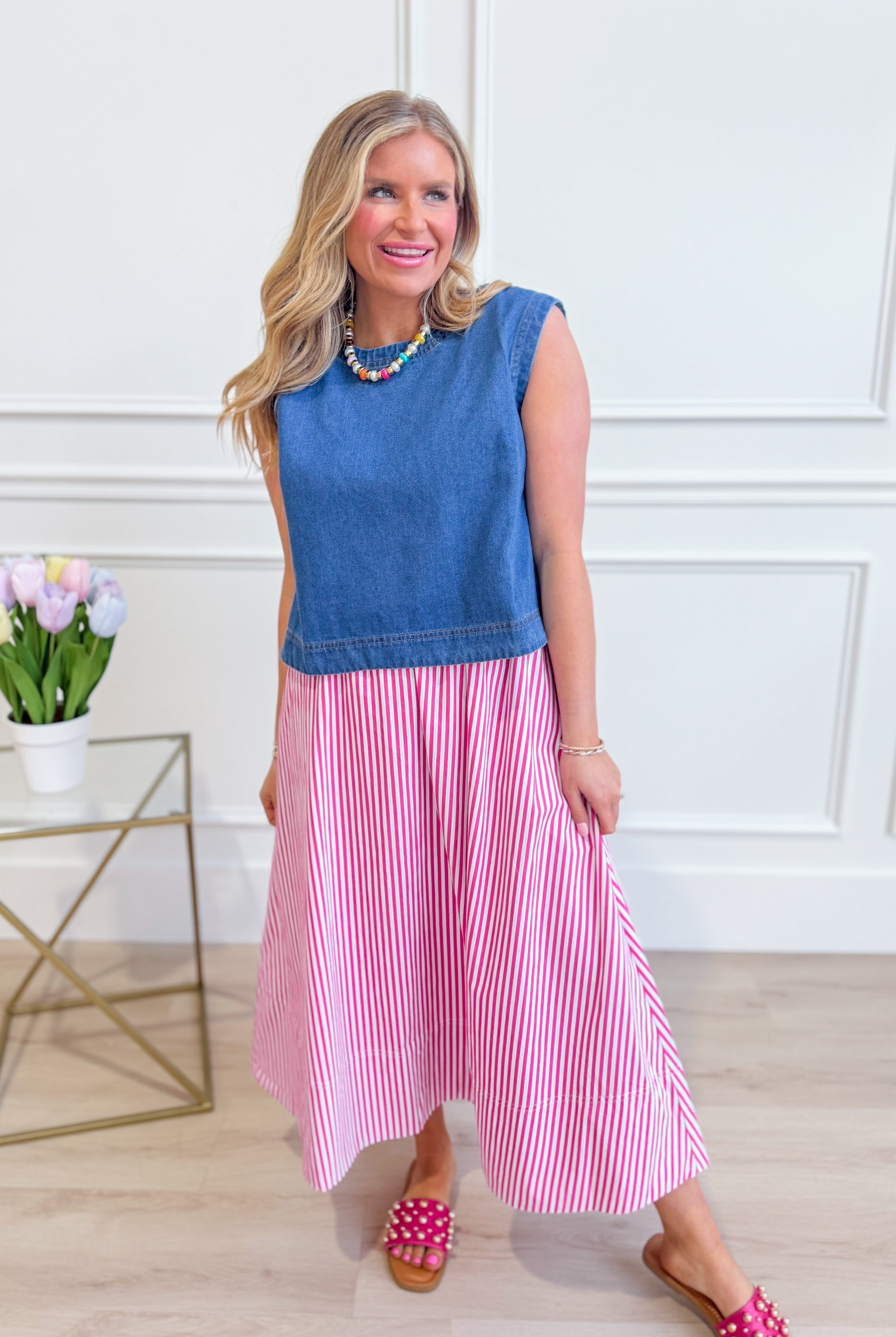 HYFVE Savvy Denim Sleeveless Top from 116 Basic Tops, featuring a stylish sleeveless design and classic denim fabric.