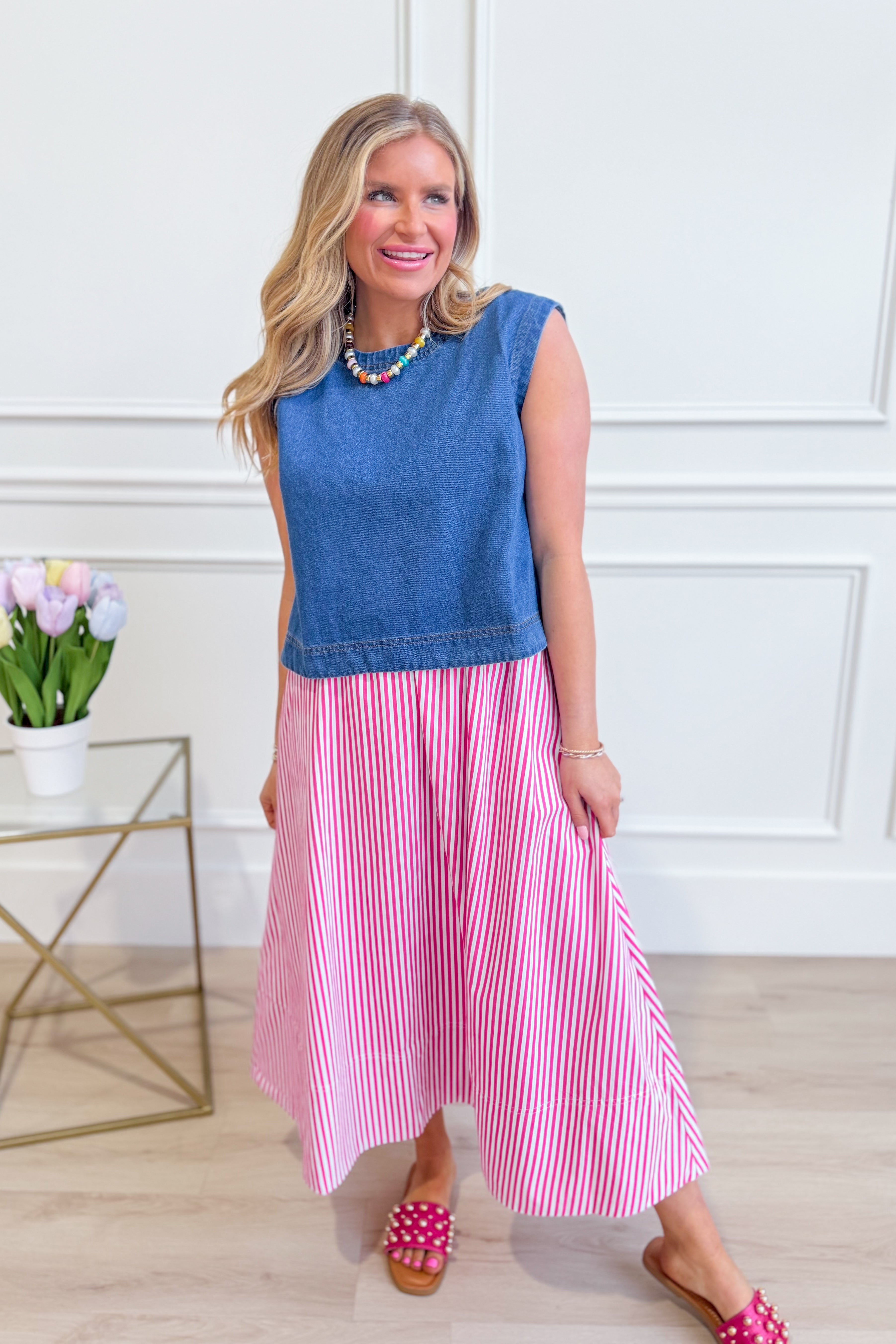 HYFVE Savvy Denim Sleeveless Top from 116 Basic Tops, featuring a stylish sleeveless design and classic denim fabric.