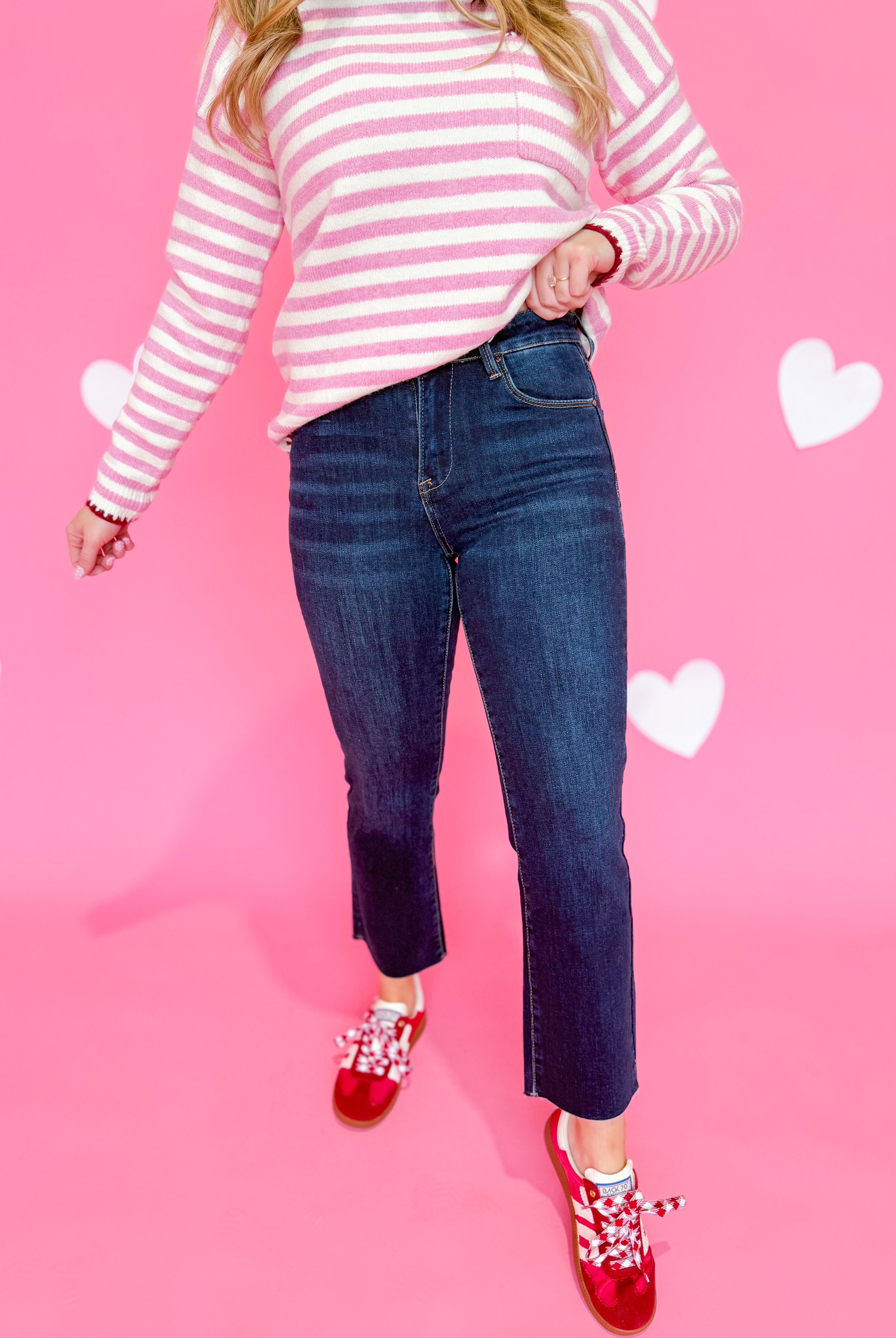 Risen John mid-rise straight raw edge jeans in size 1X to 3X, denim with distressed raw hem, casual core style.