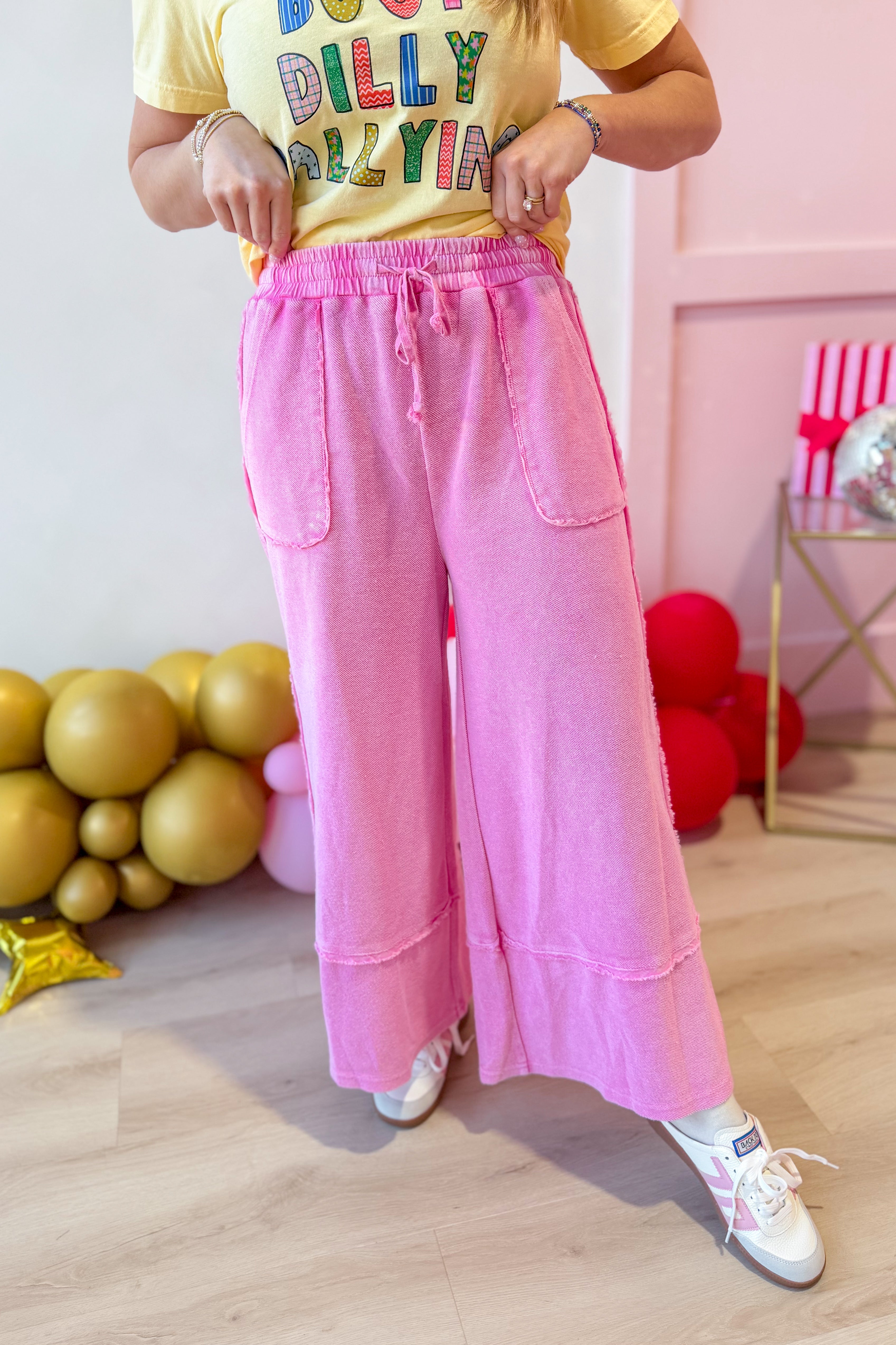 Caris Mineral Washed Upside Down Terry Knit Wide Leg Palazzo Pants - Be You Boutique