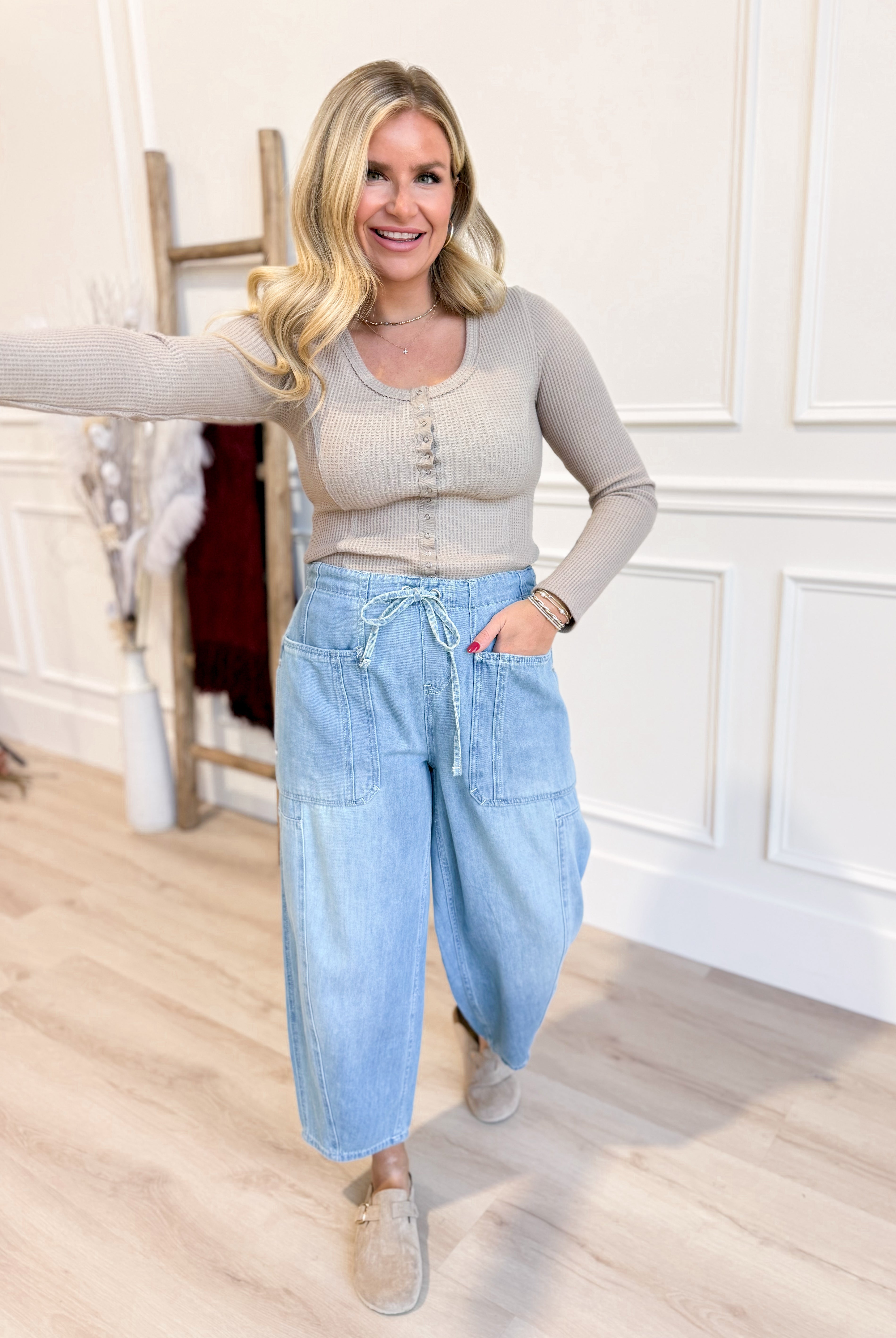 Jalyn Button Down Waffle Knit Top - Be You Boutique