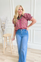 Laura Abstract Pattern Smocked Cuff Top - Be You Boutique